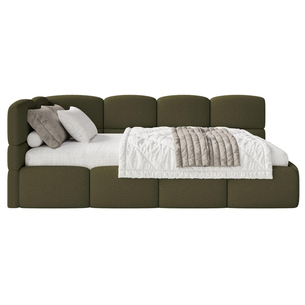 JUGENDBETT Cloudy links Bouclé Olivgrün - Olivgrün, Kunststoff/Textil (90/200cm) - Selsey