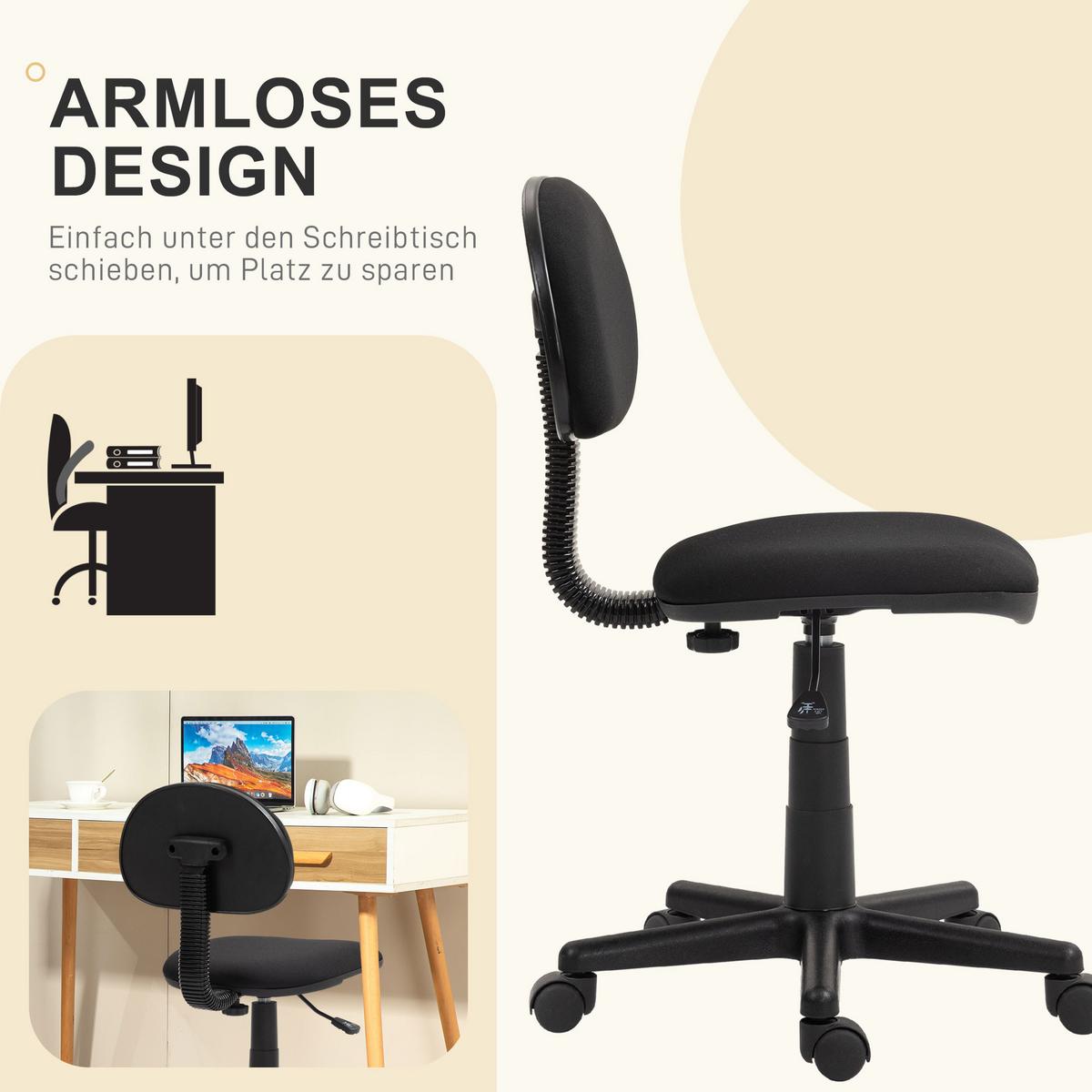 BÜROSTUHL Polyester Schaumstoff Schwarz - Schwarz, Kunststoff (43/85/51cm) - HOMCOM