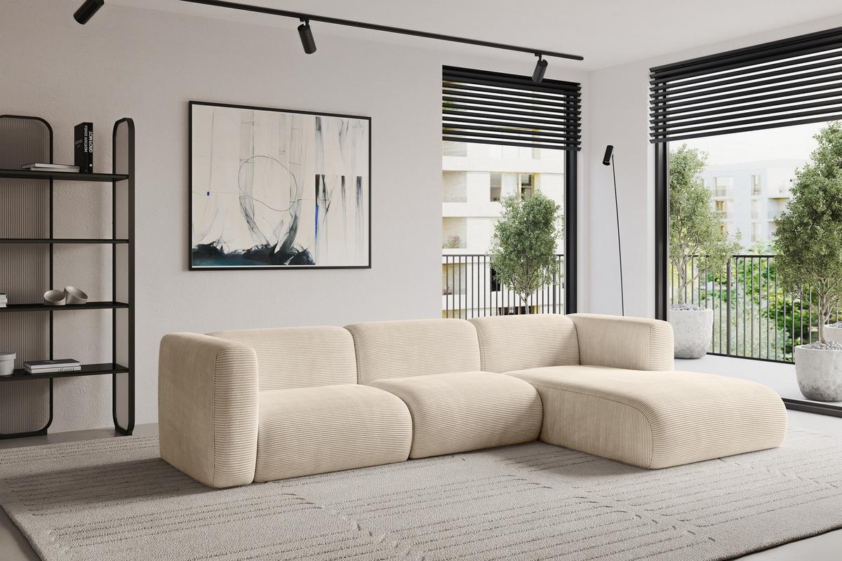 ECKSOFA Ottomane Rechts MIRA-L1 227x179x89 Beige Cord - Sandfarben/Beige, Holzwerkstoff/Kunststoff (227/179cm) - ALTDECOR