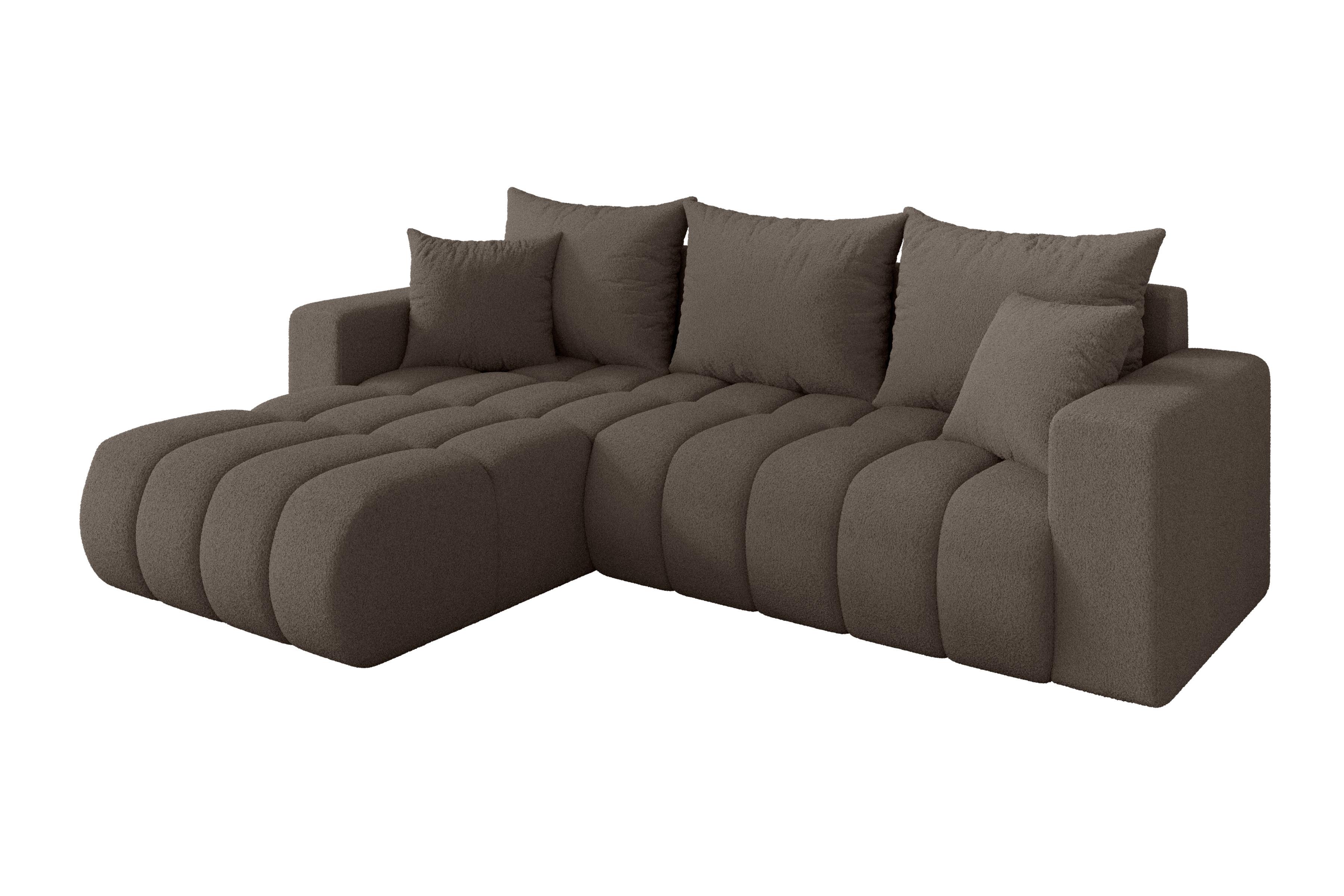ECKSOFA mit Schlaffunktion Ottomane Links MILA-L-v1 277x195x86 Braun Bouclé - Schwarz/Braun, Holzwerkstoff/Kunststoff (277/194cm) - ALTDECOR