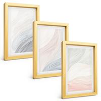 BILDER SET 3er Set - 20x30 cm Goldrahmen - Abstrakte Wellen, Karton, Pastell - Goldfarben, Kunststoff (20/30cm) - TULUP