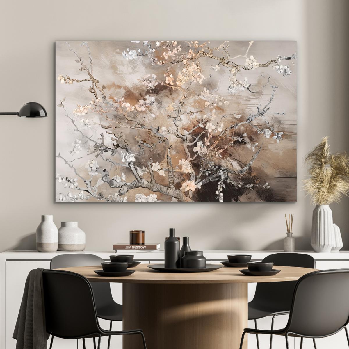 METALLBILD Mandelblüte - Kunst - Van Gogh - Beige - Abstrakt Deko Groß 120x80 cm - Braun, Metall (120/80cm) - MuchoWow