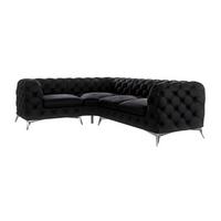ECKSOFA Chesterfield Laura Schwarz Samt, Ottomane Links - Silberfarben/Schwarz, Holz/Textil (264/204cm) - S-Style Möbel