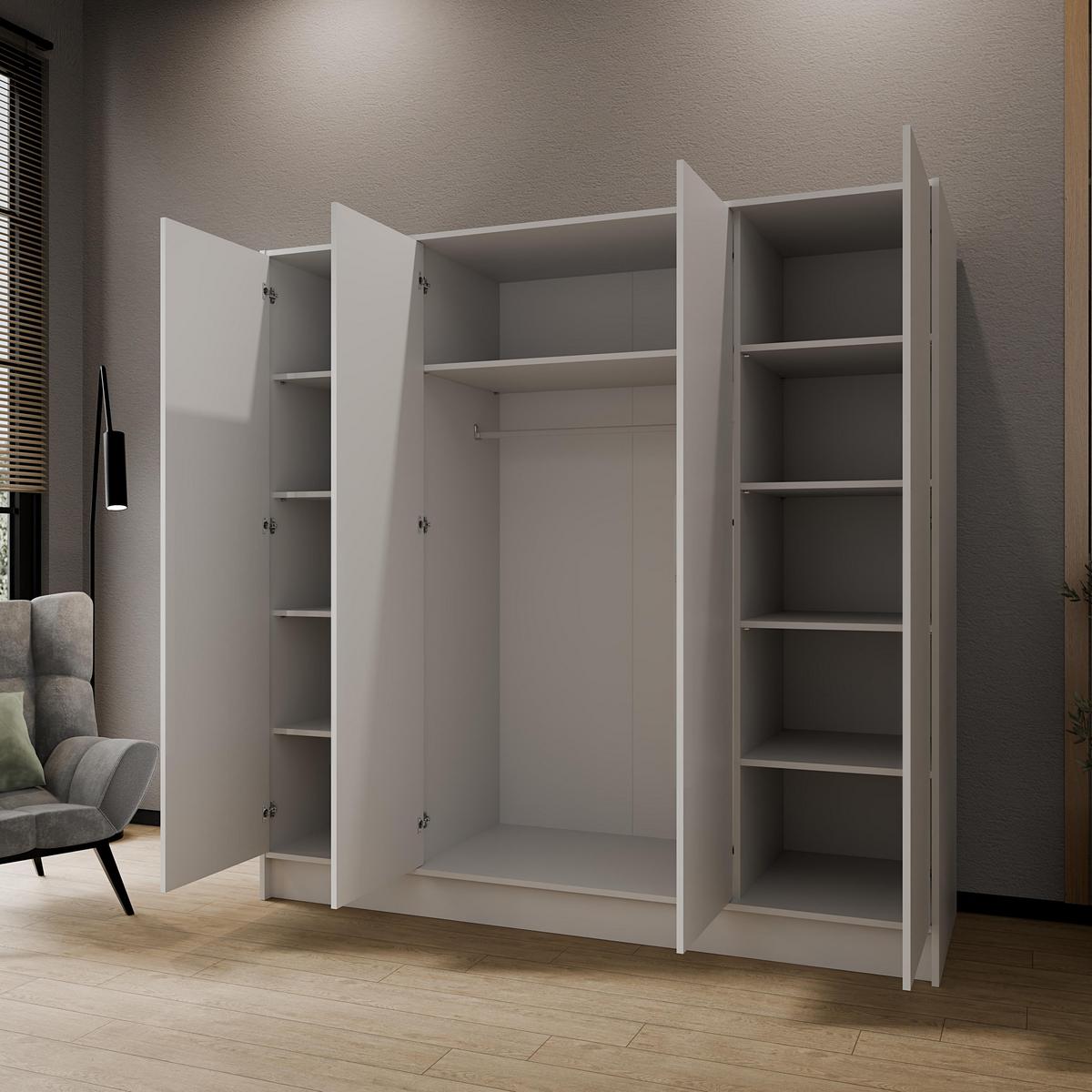 DREHTÜRENSCHRANK VELAR 200/200/51 cm Modern Kleiderschrank 4-türig Weiß - Weiß, Holzwerkstoff (200/200/51cm) - MASSENO