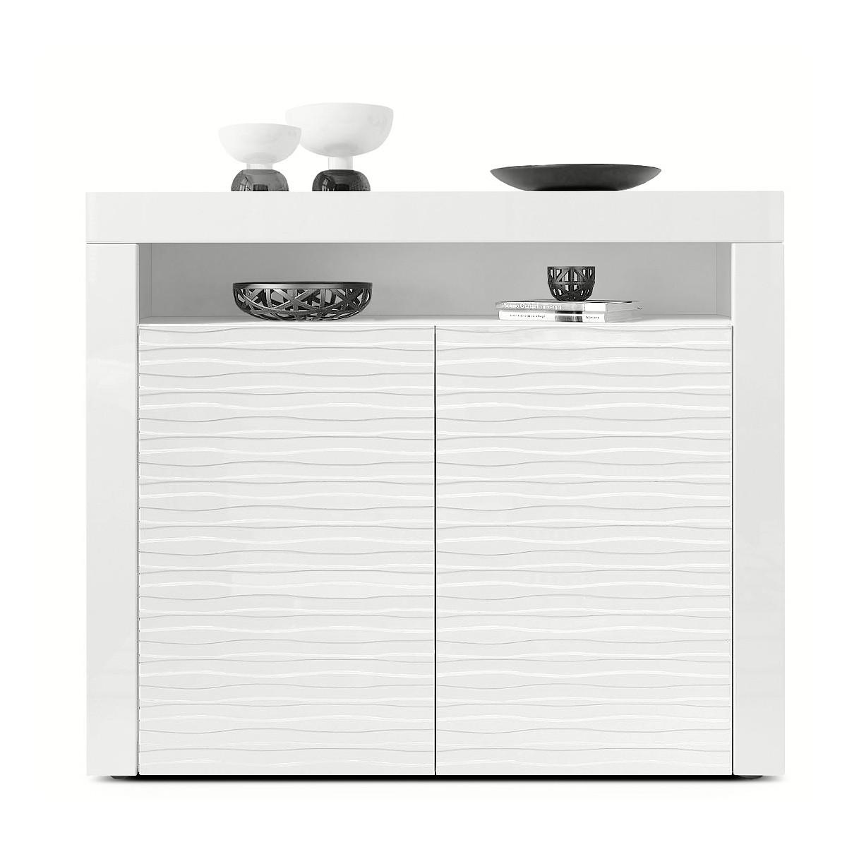 SIDEBOARD Valencia Fronten in Weiß Hochglanz Harmony mit 3D Struktur - Messingfarben, Holzwerkstoff (155/46/40cm) - Vladon