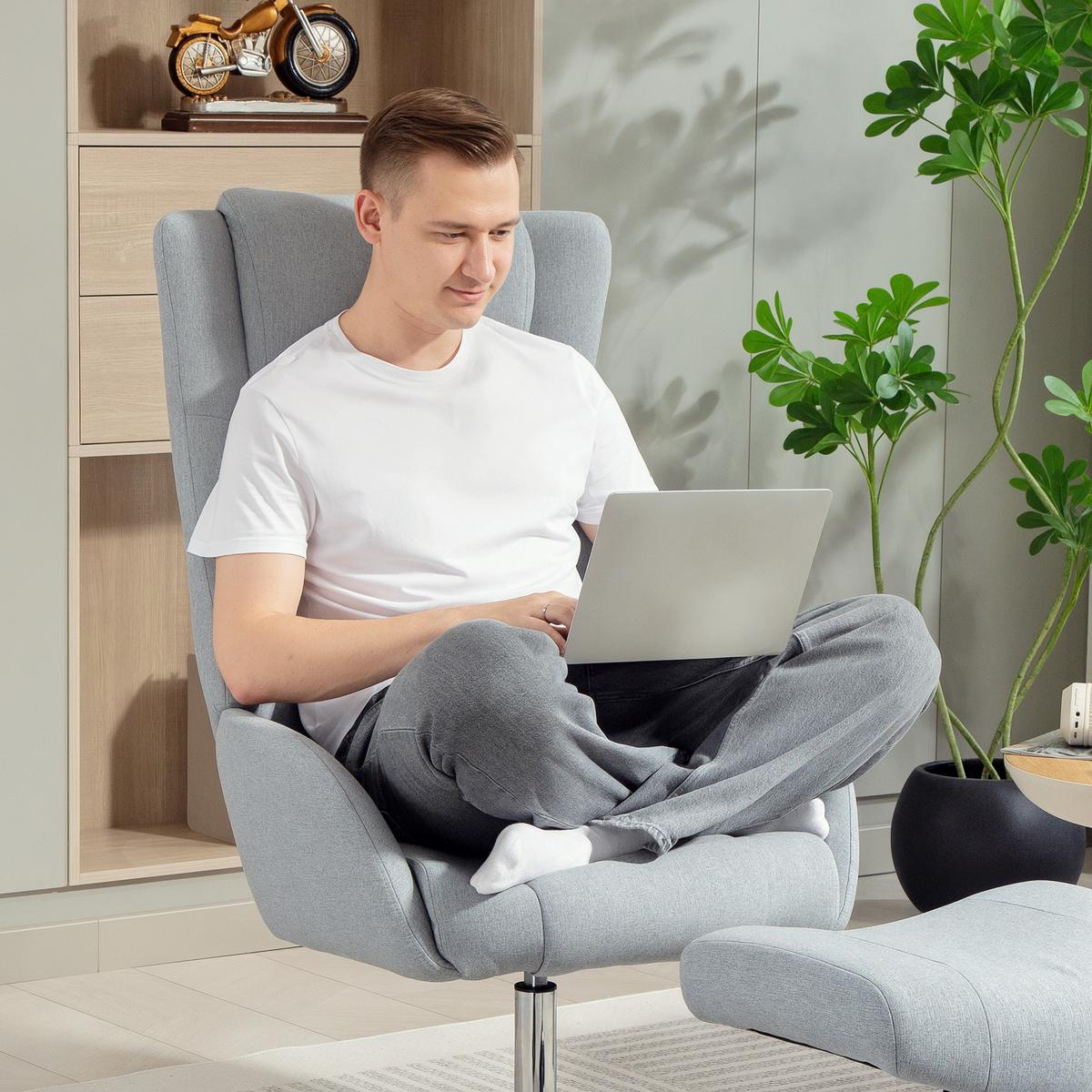 RELAXSESSEL mit Hocker drehbar Grau - Grau, Textil (68/118/84cm) - HOMCOM