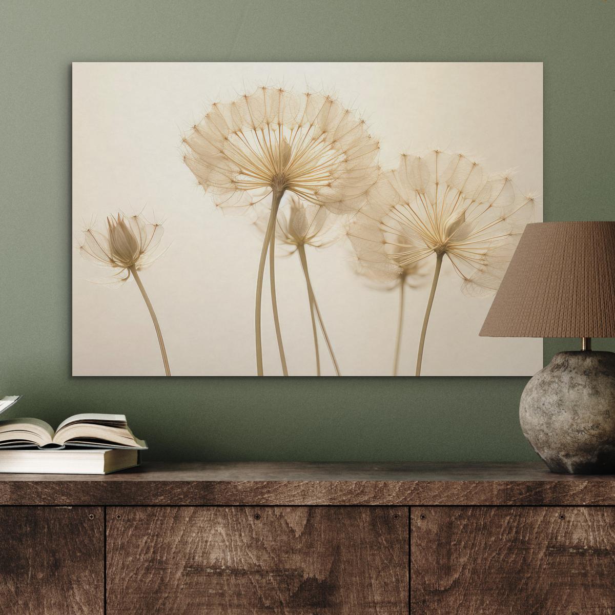 AKUSTIKBILD Sonnenlicht - Löwenzahn - Botanisch - Blumen Wanddeko 70x50 cm - Creme, Kunststoff (70/50/0.9cm) - MuchoWow