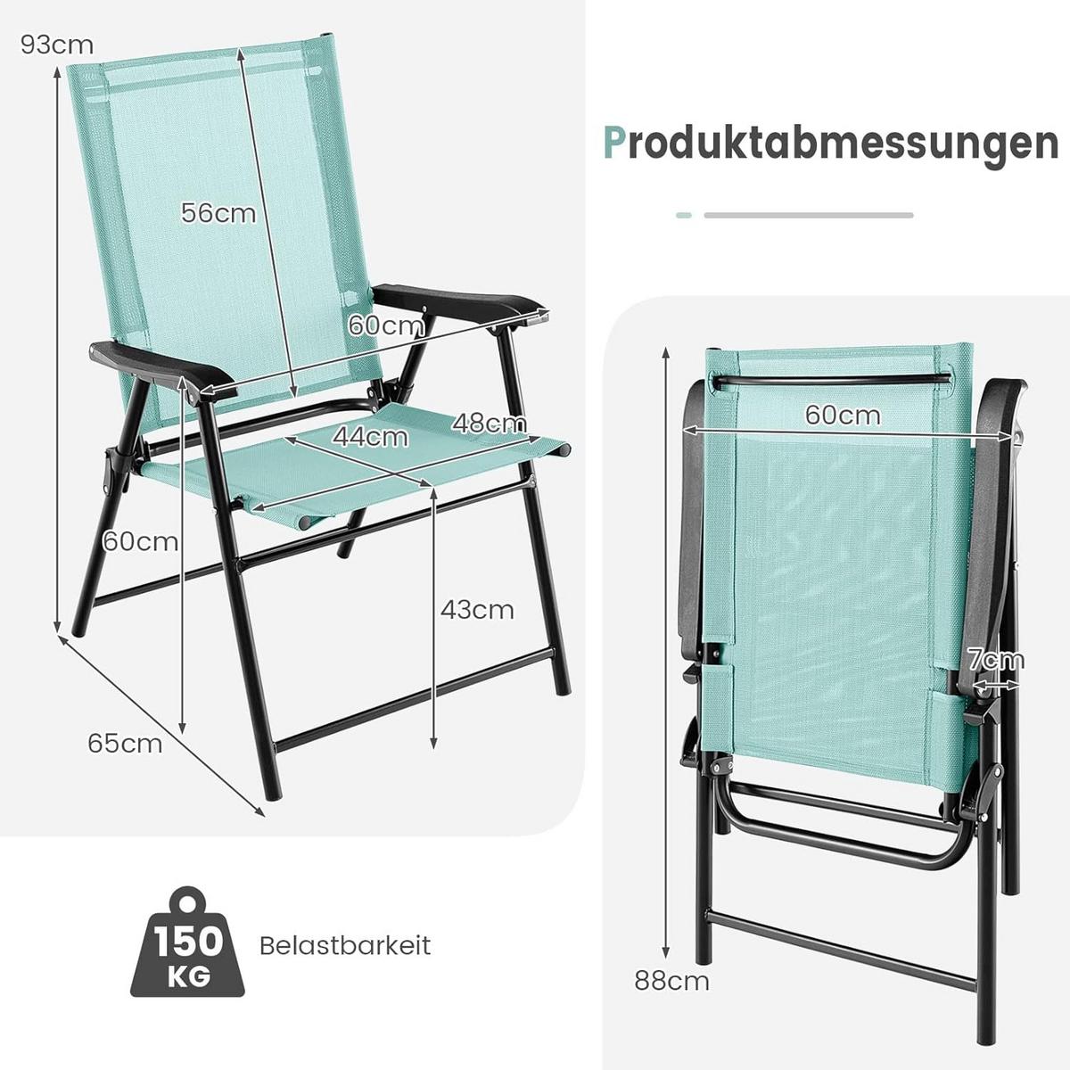 KLAPPSTÜHLE Türkis(2er-Set) - Türkis, Metall (65/93/60cm) - COSTWAY