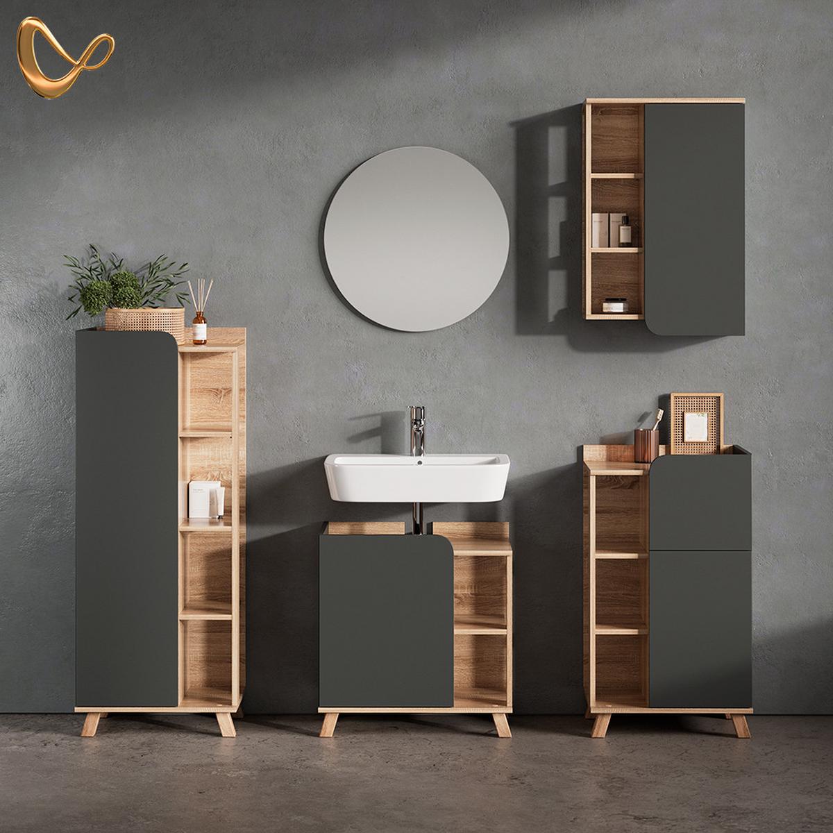 BADMÖBEL-SET Marano Anthrazit 5 Teile - Anthrazit, Holzwerkstoff (60/65/35cm) - Livinity®