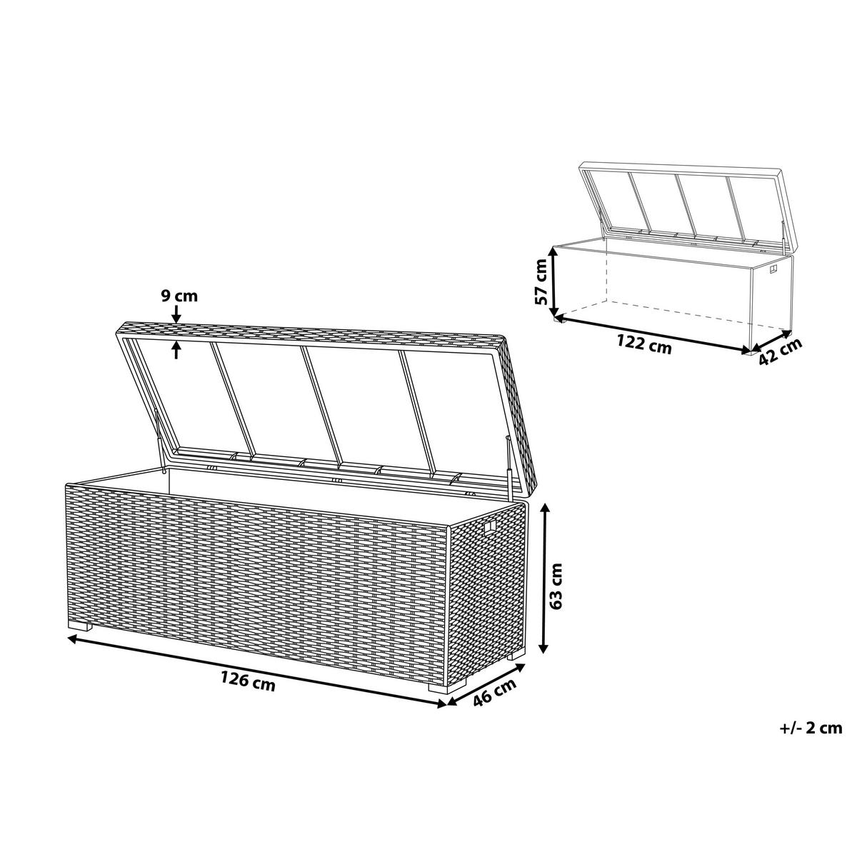 AUFLAGENBOX Rattan braun 126/46 cm Modena - Schwarz/Braun, Kunststoff (126/63/46cm) - Beliani