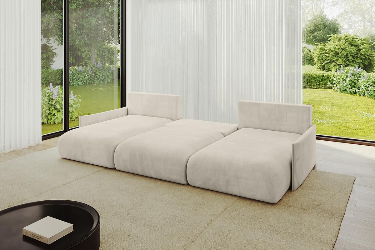 WOHNLANDSCHAFT mit Schlaffunktion und Bettkasten ONESK-U-v1 317x177x72 Ecru Velours - Ecru, Holzwerkstoff/Kunststoff (317/72/177cm) - ALTDECOR