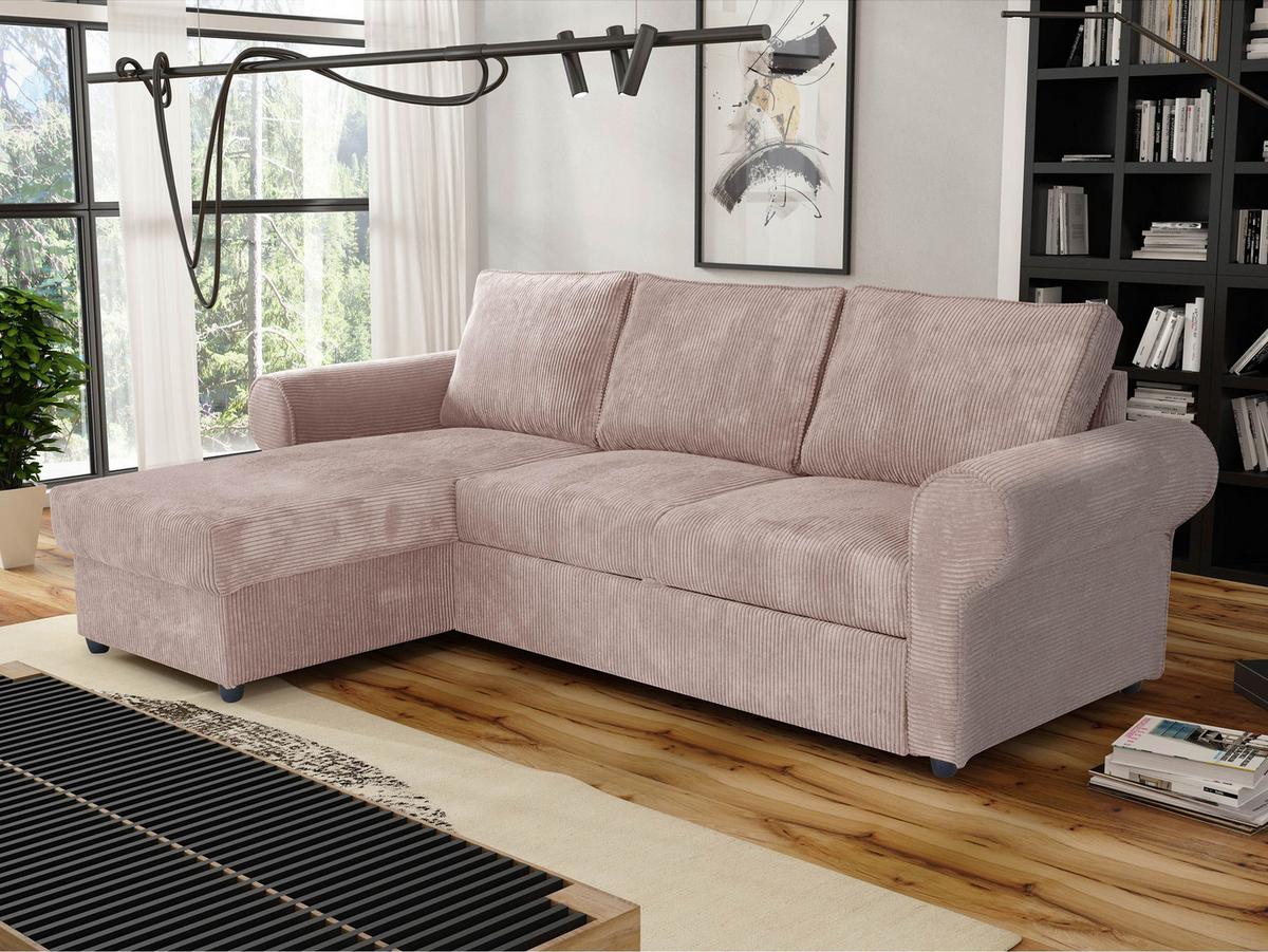 ECKSOFA Monaco Cord - Schwarz/Rosa, Holz/Textil (246/155cm) - MIRJAN24