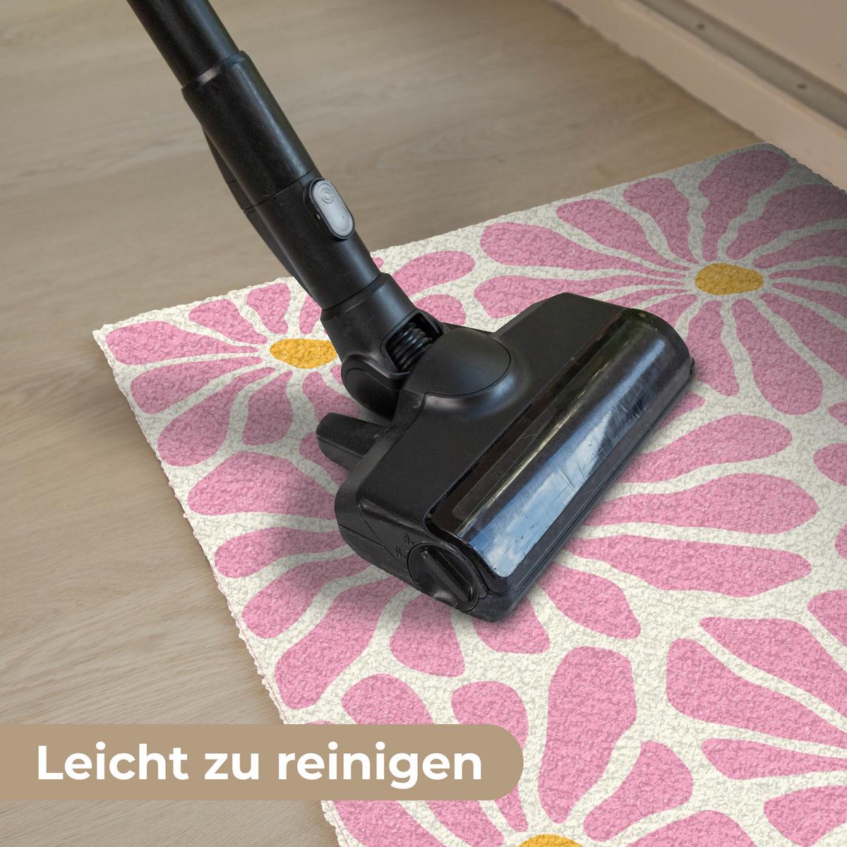 FUSSMATTE Blumen - Muster - Rosa - Beige - Orange Sauberlaufmatte 90x60 cm - Rosa, Kunststoff (90/0.4cm) - MuchoWow