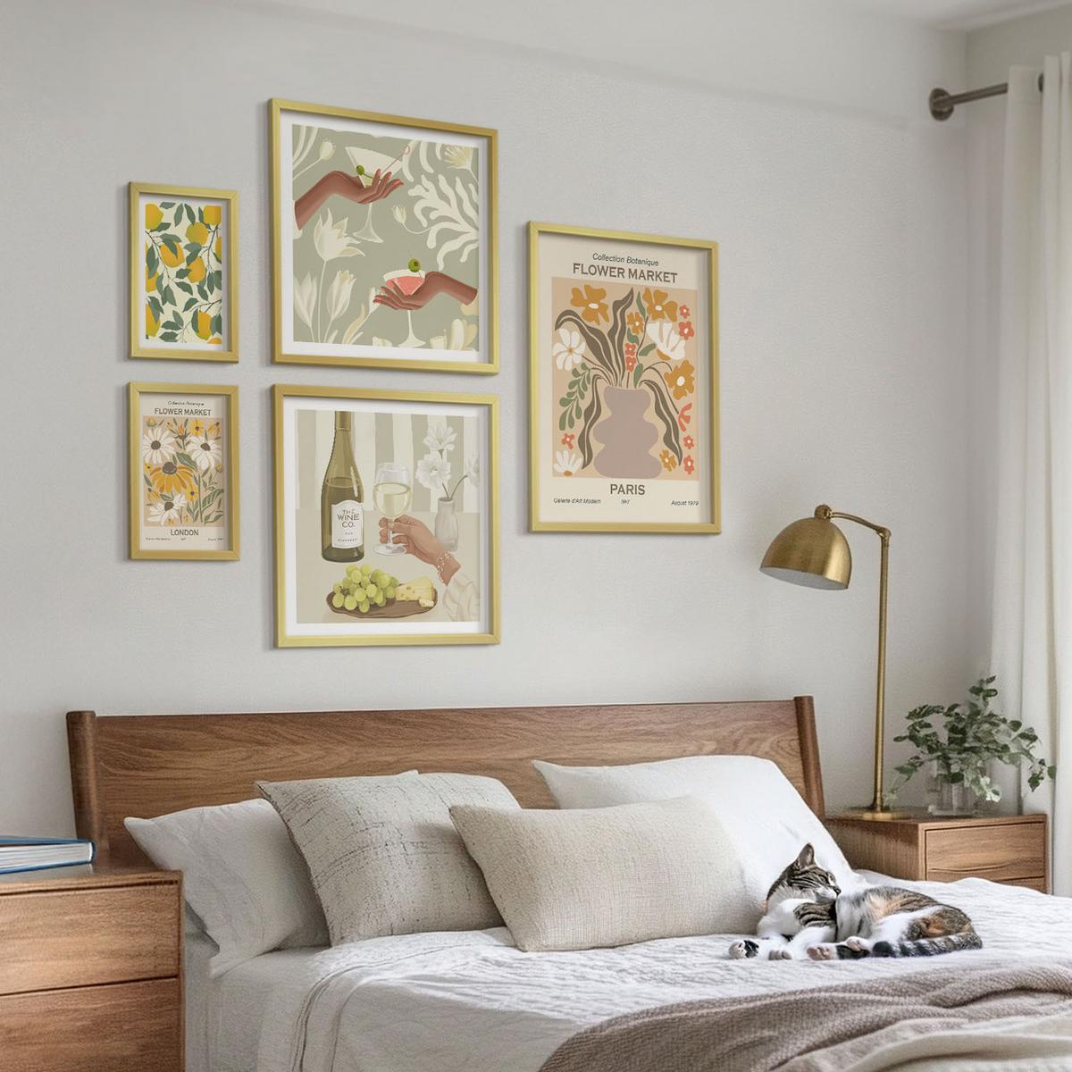 BILDER SET 5er Set - 50x50 cm & 20x30 cm & 40x60 cm Goldrahmen - Blumenposter Paris Mailand - Goldfarben, Kunststoff (40/60cm) - TULUP