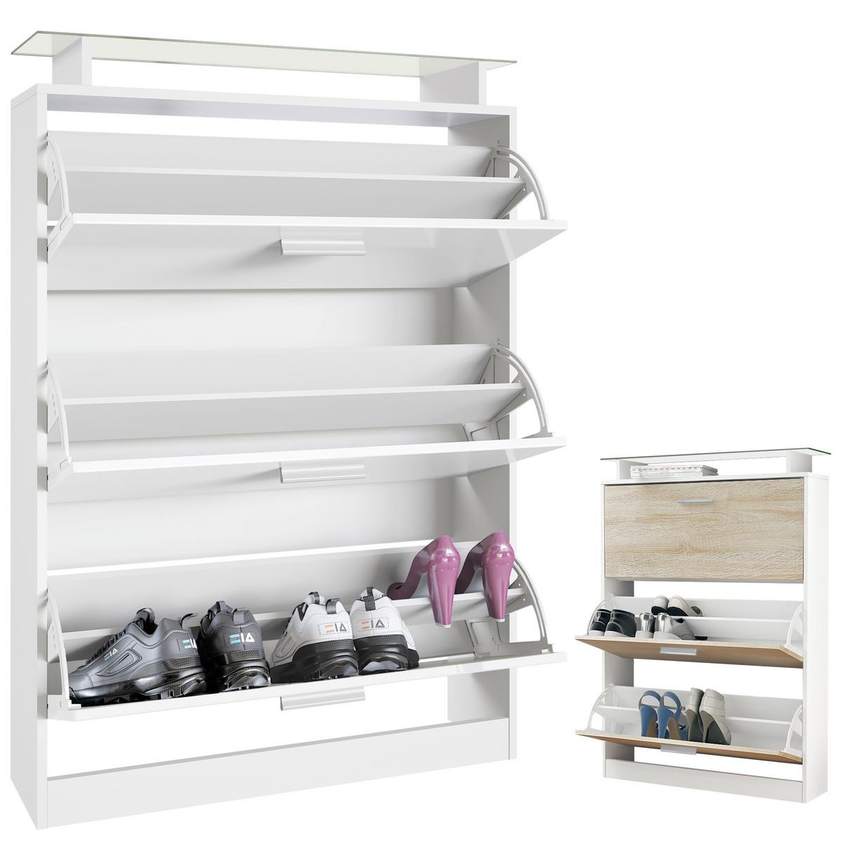 SCHUHSCHRANK Lavia Front in Sandgrau Hochglanz - Sandfarben, Holzwerkstoff (89/128/23cm) - Vladon