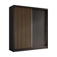 KLEIDERSCHRANK mit furnierten Schiebetüren und Aluminium-Leisten, LED-Beleuchtung - LABELO - 200 cm Schwarz+Schwarz+Artisan - Schwarz/Eiche Artisan, Holzwerkstoff (200/216/61cm) - ALTDECOR