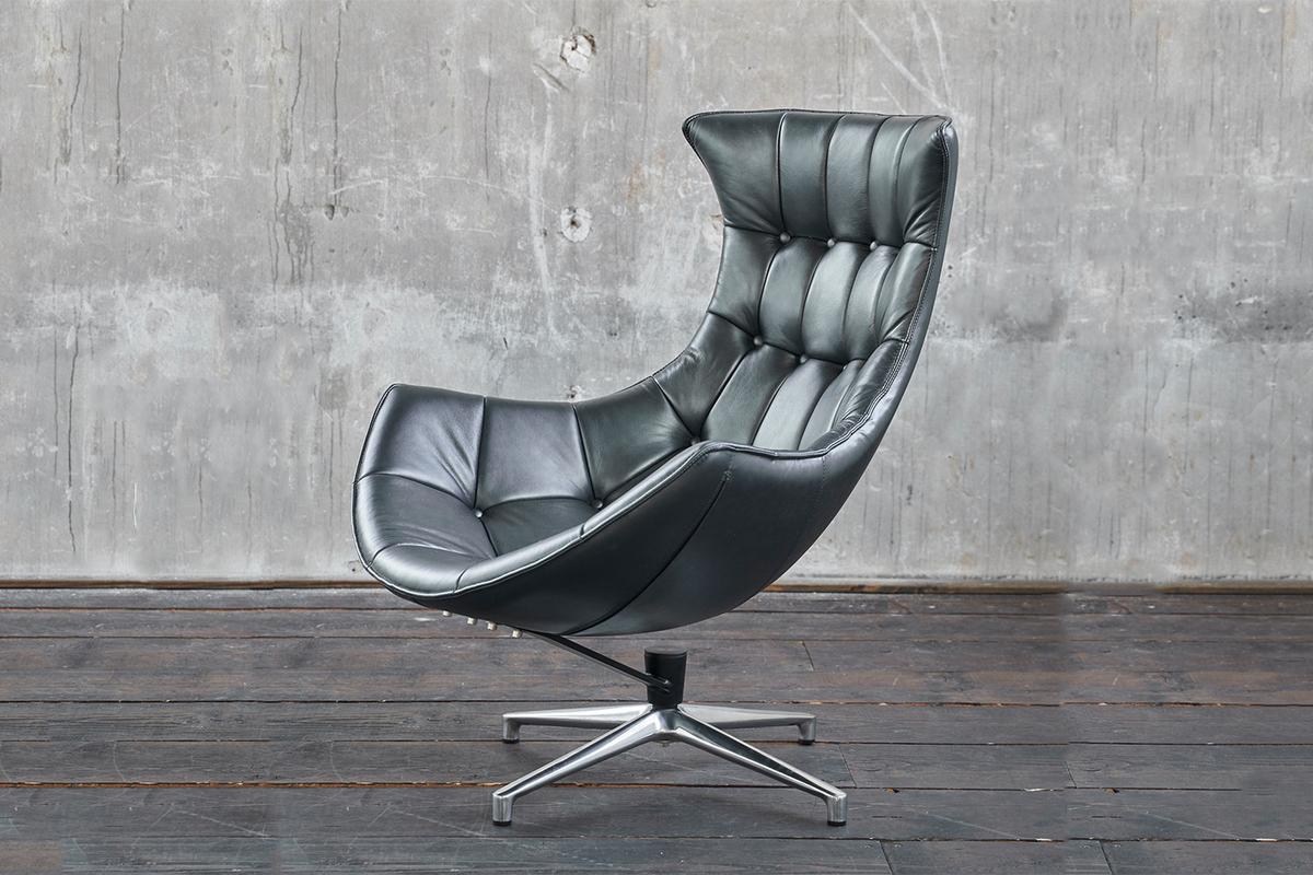 DREHSESSEL SKIO Silbergrau Leder - Silberfarben, Leder (87/99/89cm) - KAWOLA