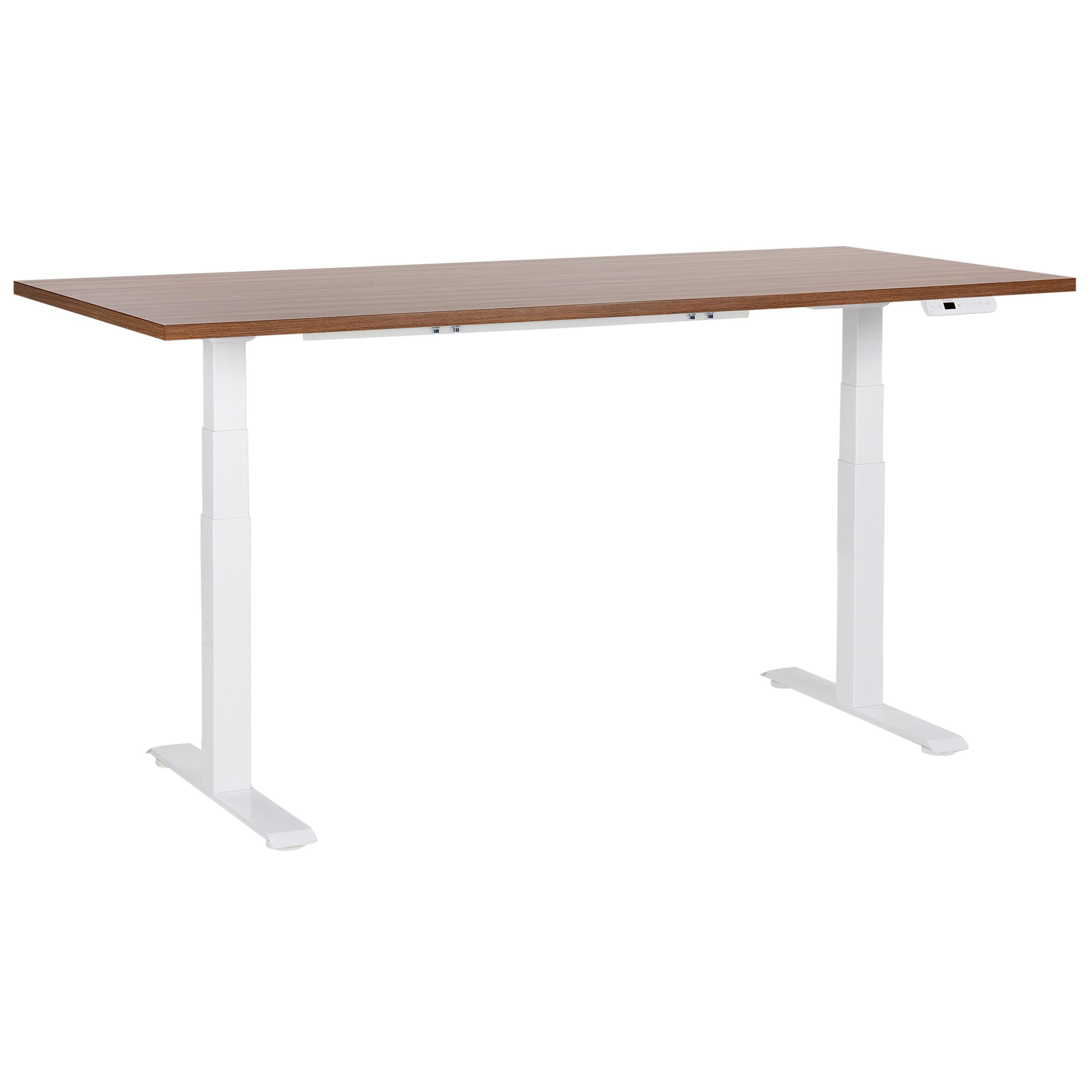 SCHREIBTISCH braunweiß 180/72 cm elektrisch höhenverstellbar Destin III - Dunkelbraun/Weiß, Holz (72/180/63cm) - Beliani
