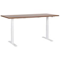 SCHREIBTISCH braunweiß 180/72 cm elektrisch höhenverstellbar Destin III - Dunkelbraun/Weiß, Holz (72/180/63cm) - Beliani