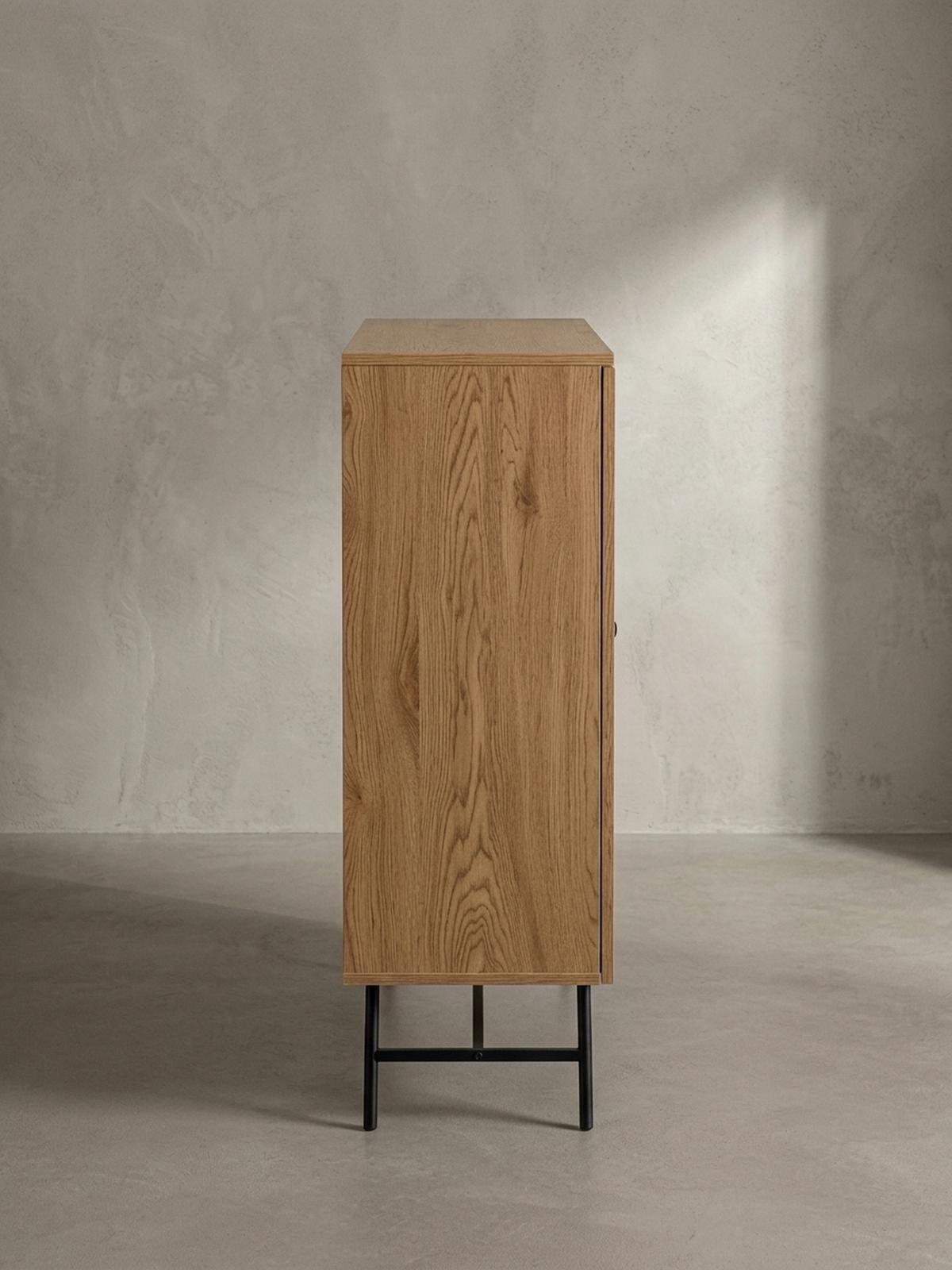 SIDEBOARD – Eiche-Dekor/Rattan, 80x103x39 cm, 2 Türen, hoch - Schwarz/Braun, Holzwerkstoff/Metall (80/103/39cm) - KADIMA DESIGN