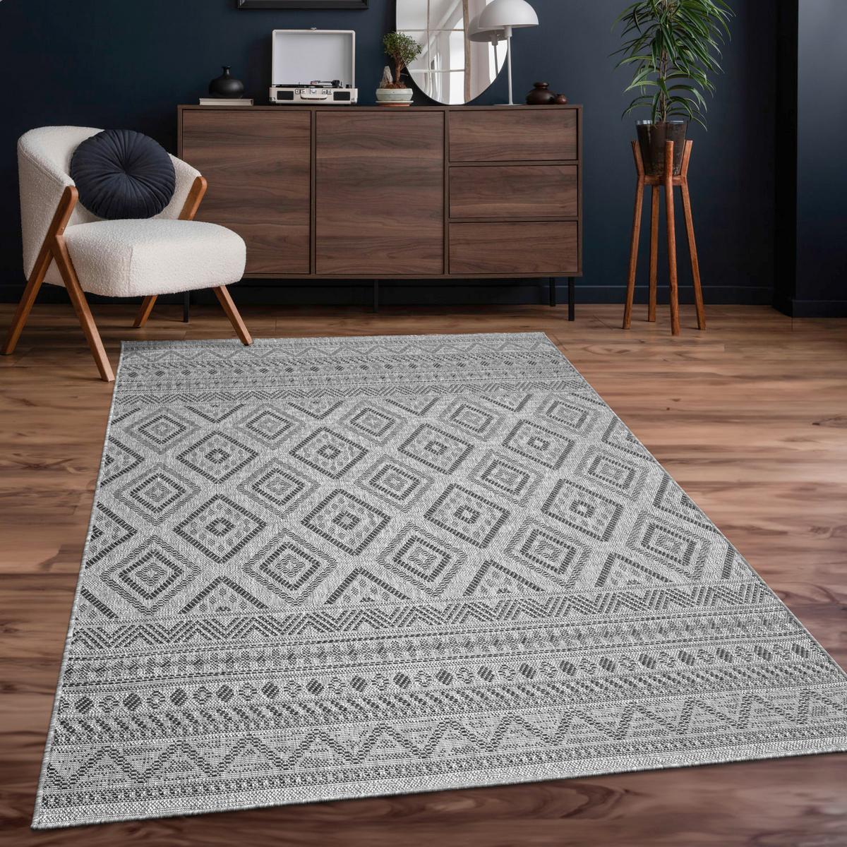 FLACHWEBTEPPICH, mit Rautenmuster, aus Polypropylen, Anthrazit, 80 x 150 cm - Anthrazit, Textil (150/80cm) - KADIMA DESIGN