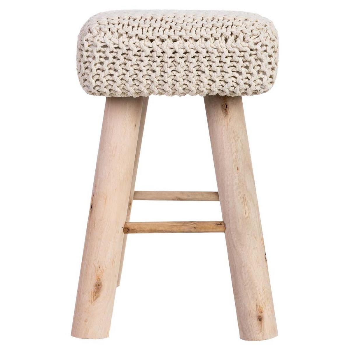 HOCKER aus Holz und Baumwolle, weiß, 26x39x44cm - Weiß, Holz (26/44/39cm) - Wanderlust