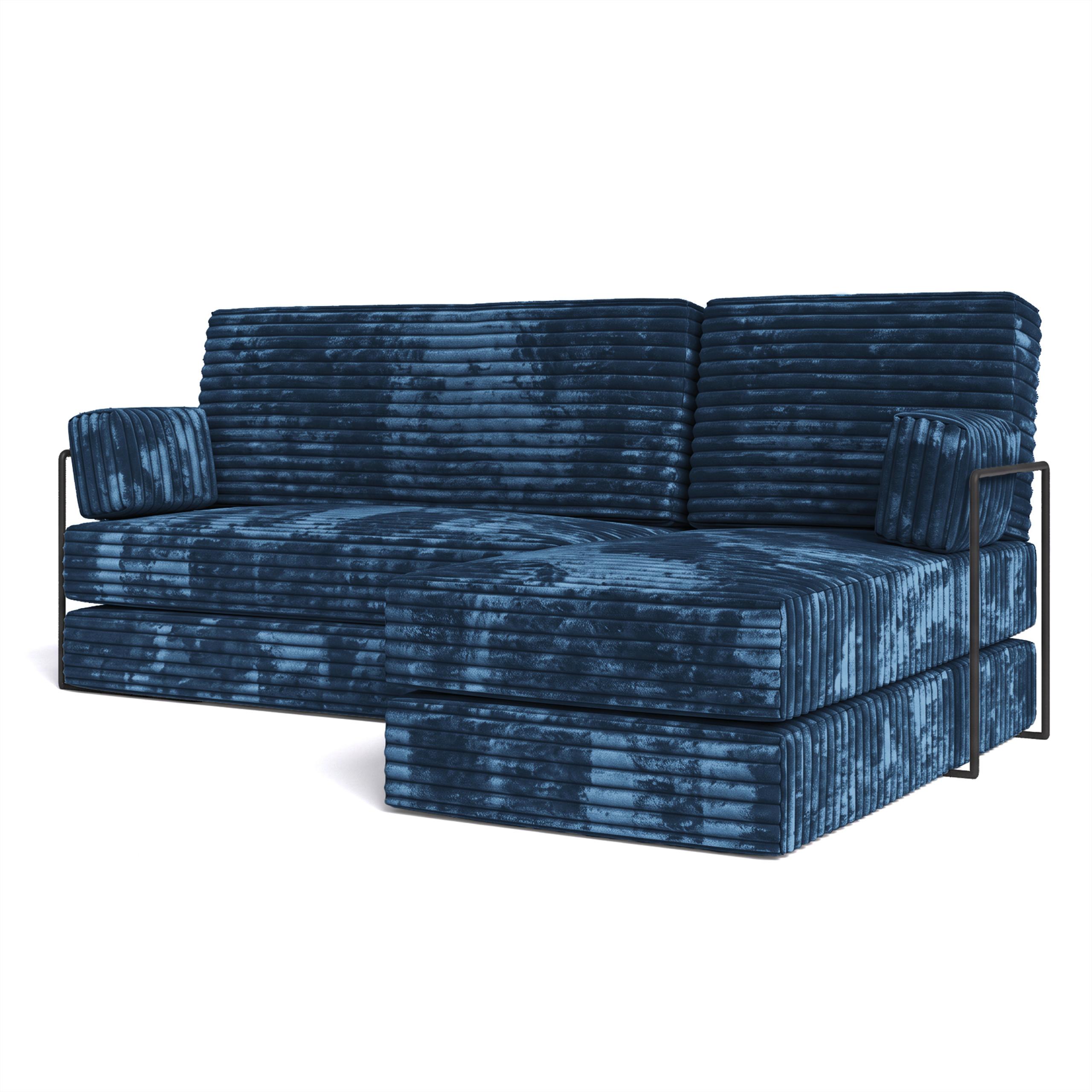 ECKSOFA NOTIA modulares Boneless Sofa mit Schlaffunktion Blau Kordstoff - Blau, Textil (200/120cm) - MASSENO