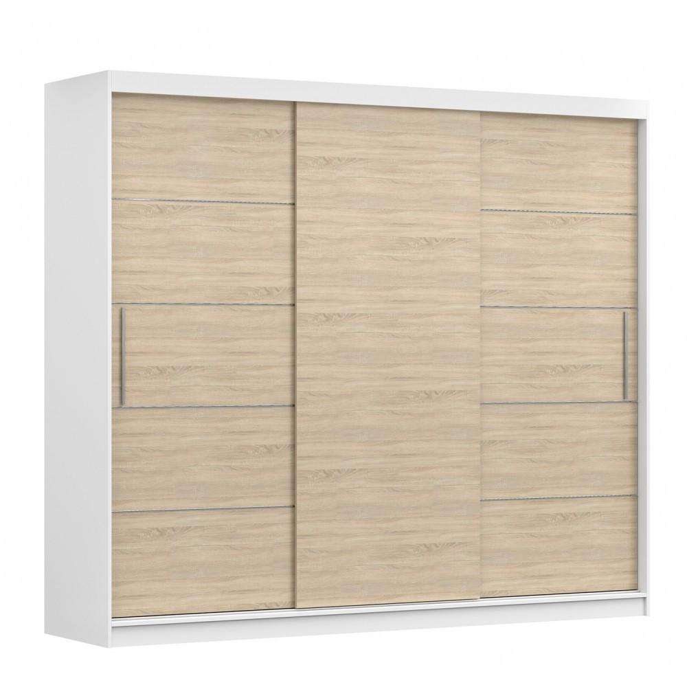 SCHWEBETÜRENSCHRANK ALBA ohne Spiegel Weiß, Sonoma Eiche, ohne LED Beleuchtung 250 cm - Weiß/Sonoma Eiche, Holz (250/218/61cm) - imoebel24