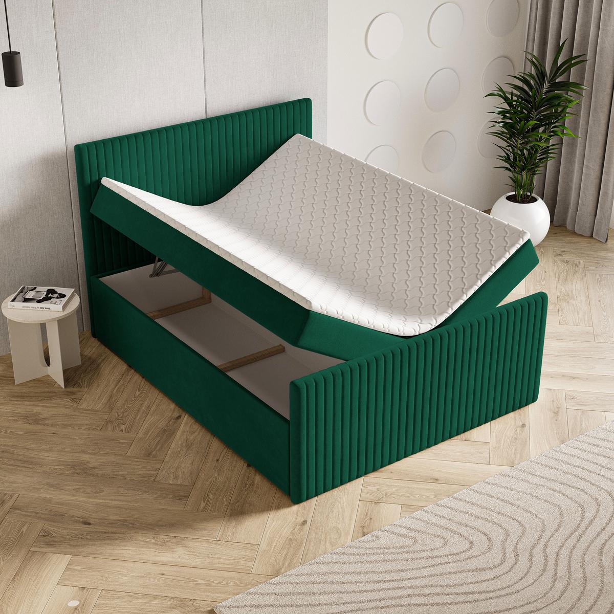BOXBETT TERVAN 140x200 cm mit Matratze und Topper - Grün - Grün, Holz (140/200cm) - MASSENO