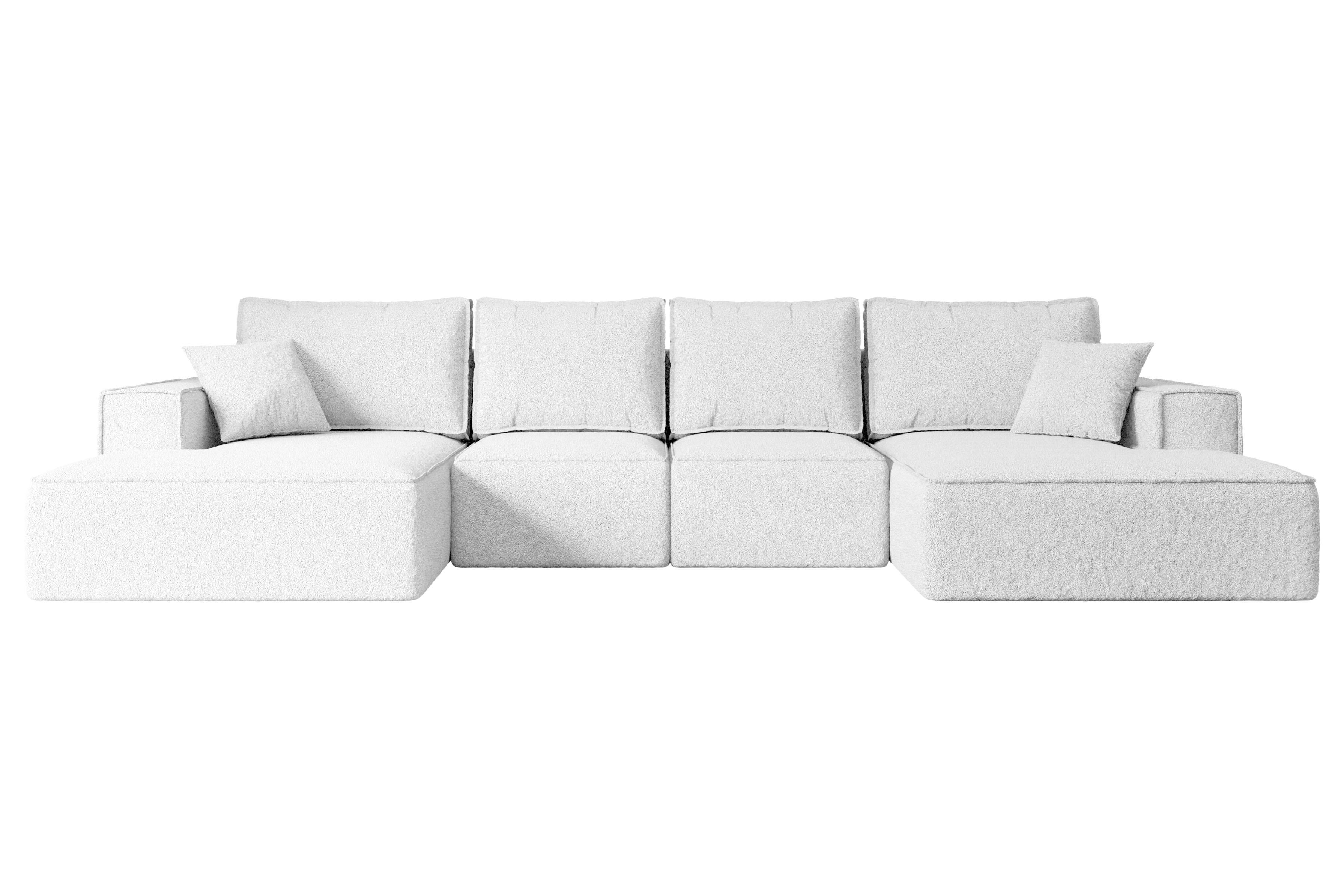 WOHNLANDSCHAFT mit Schlaffunktion und Bettkasten SIERRA-U-S - 349x161x87 cm Weiß Bouclé - Schwarz/Weiß, Holzwerkstoff/Kunststoff (349/87/161cm) - ALTDECOR
