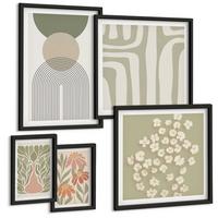 BILDER SET 5er Set - 50x50 cm & 20x30 cm & 40x60 cm Schwarzer Rahmen - Floraler minimalistischer Boho-Stil - Schwarz, Kunststoff (40/60cm) - TULUP
