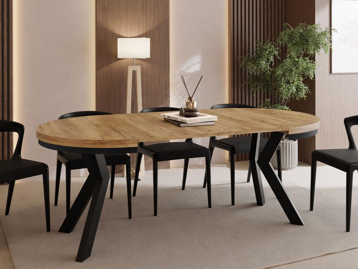 ESSTISCH Savio Neo rund ausziehbar verlängerbar XXL, Eiche Braun 100-300/100/77 cm - Eiche Wotan/Schwarz, Holz/Holzwerkstoff (100/300/77cm) - WFL GROUP