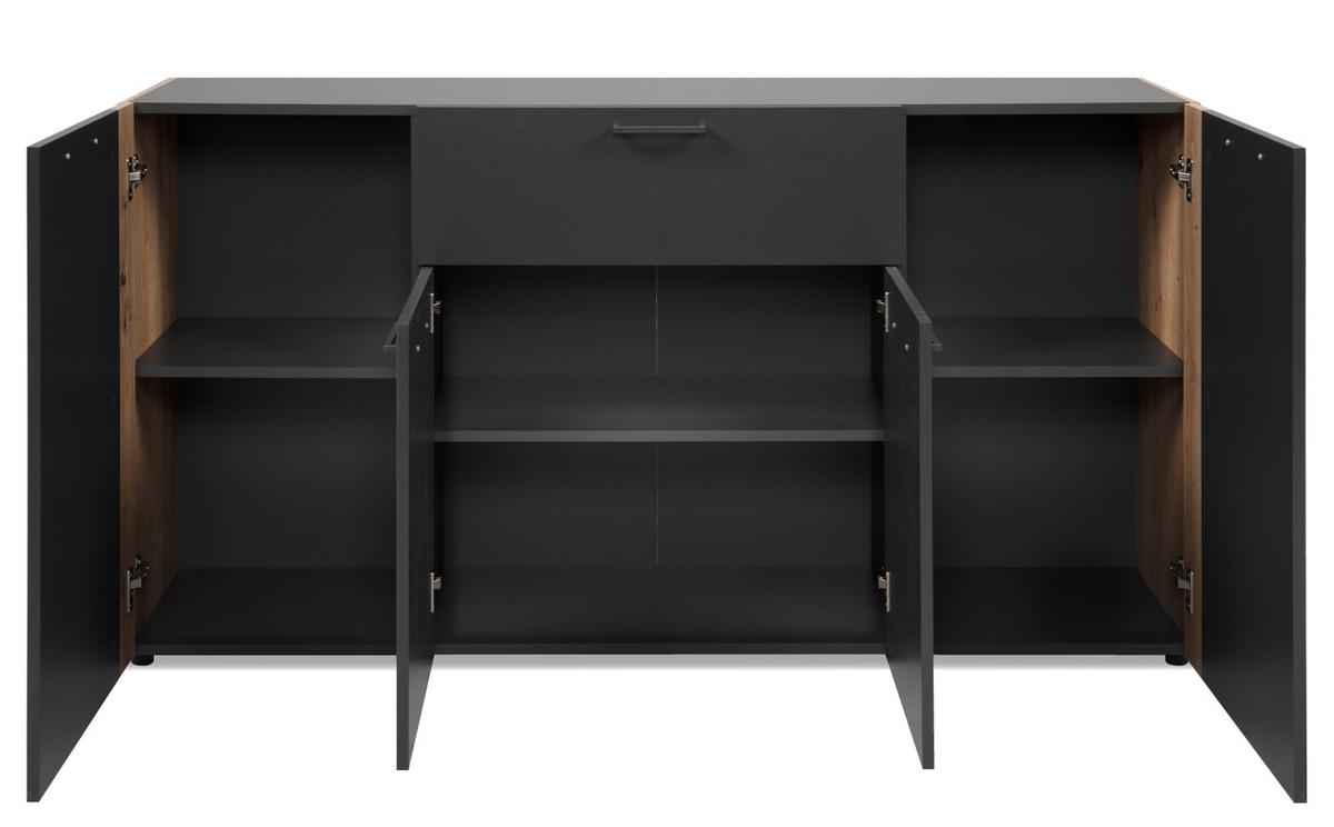 SIDEBOARD grau, Artisan Eiche 162 x 85 cm, Kommode 4-türig - Anthrazit/Schwarz, Holzwerkstoff/Kunststoff (162/85/34.5cm) - Furn.Design