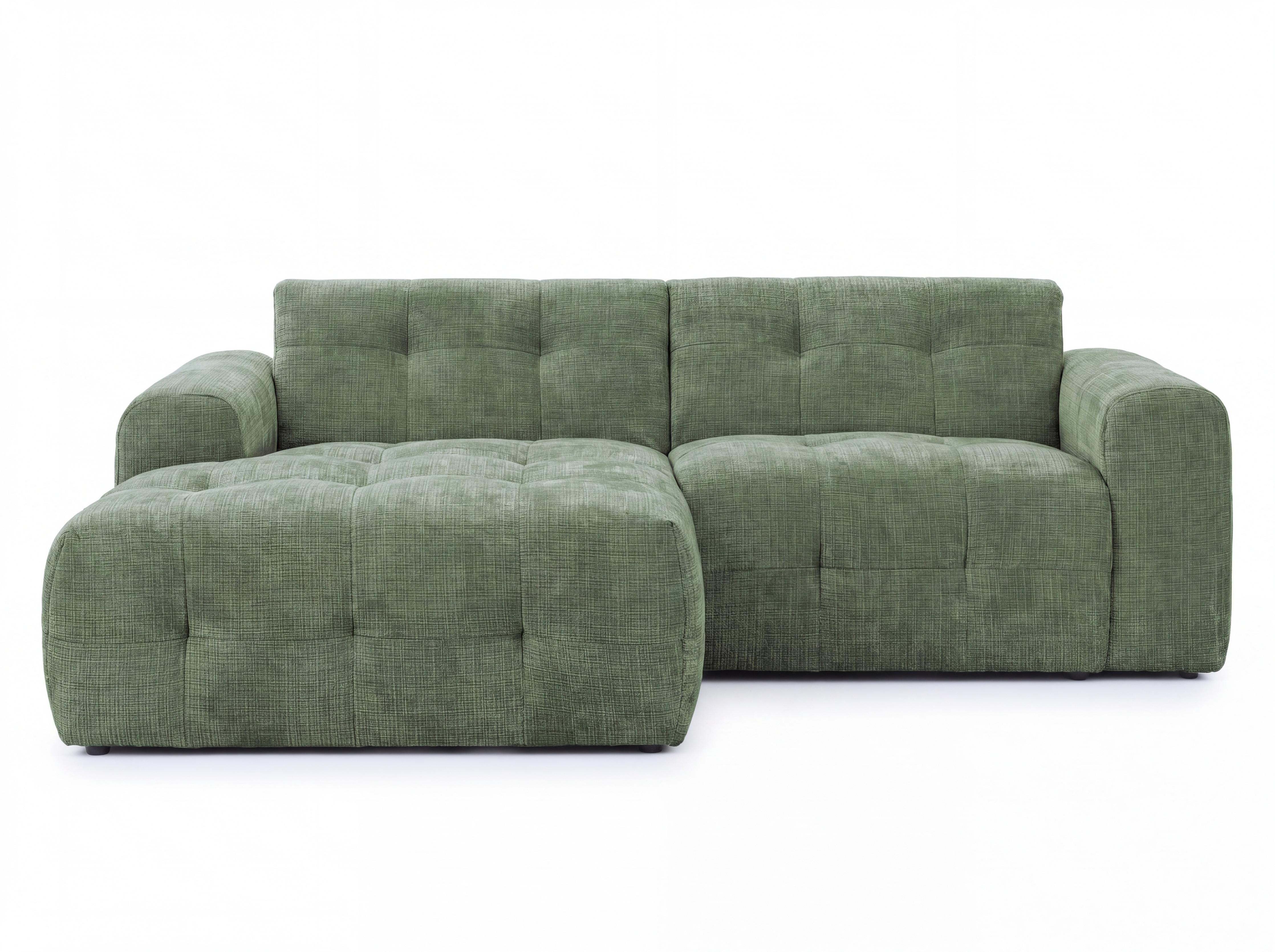 ECKSOFA mit Ottomane links, raffinierten Steppungen, Wellenunterfederung, B234/T161/H79 cm, Chenille-Bezug in Grün / 21040 - Schwarz/Grün, Kunststoff/Textil (234/79/161cm) - luma-home