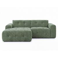 ECKSOFA mit Ottomane links, raffinierten Steppungen, Wellenunterfederung, B234/T161/H79 cm, Chenille-Bezug in Grün / 21040 - Schwarz/Grün, Kunststoff/Textil (234/79/161cm) - luma-home