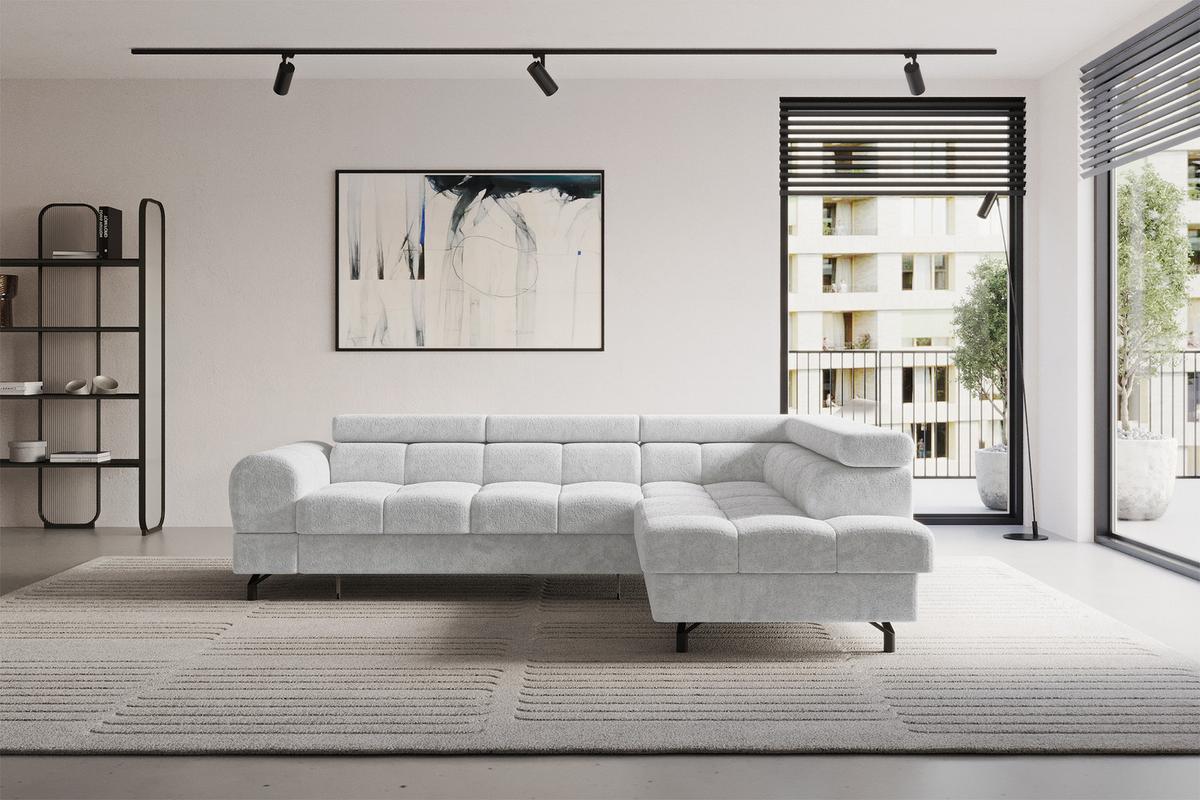 ECKSOFA mit Schlaffunktion Ottomane Rechts LUMA-L 272x203x70 Grau Velours - Schwarz/Grau, Holzwerkstoff/Kunststoff (203/272cm) - ALTDECOR