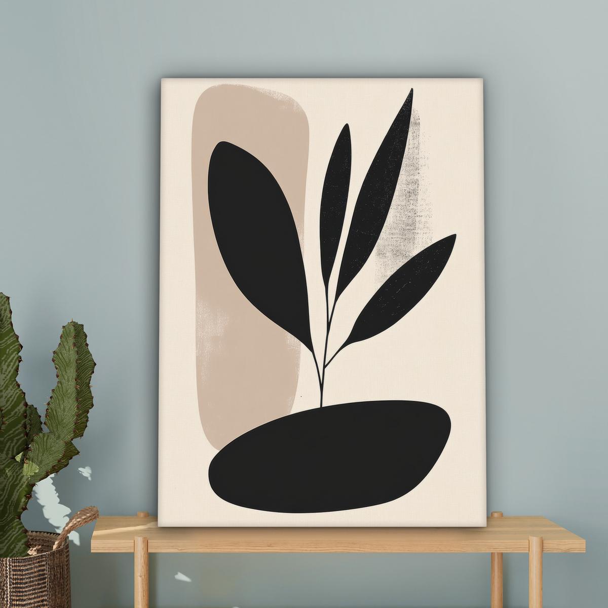 LEINWANDBILD Pflanze - Beige - Japanisch Wandbild Wohnzimmer 60x80 cm - Schwarz, Textil (60/80cm) - MuchoWow