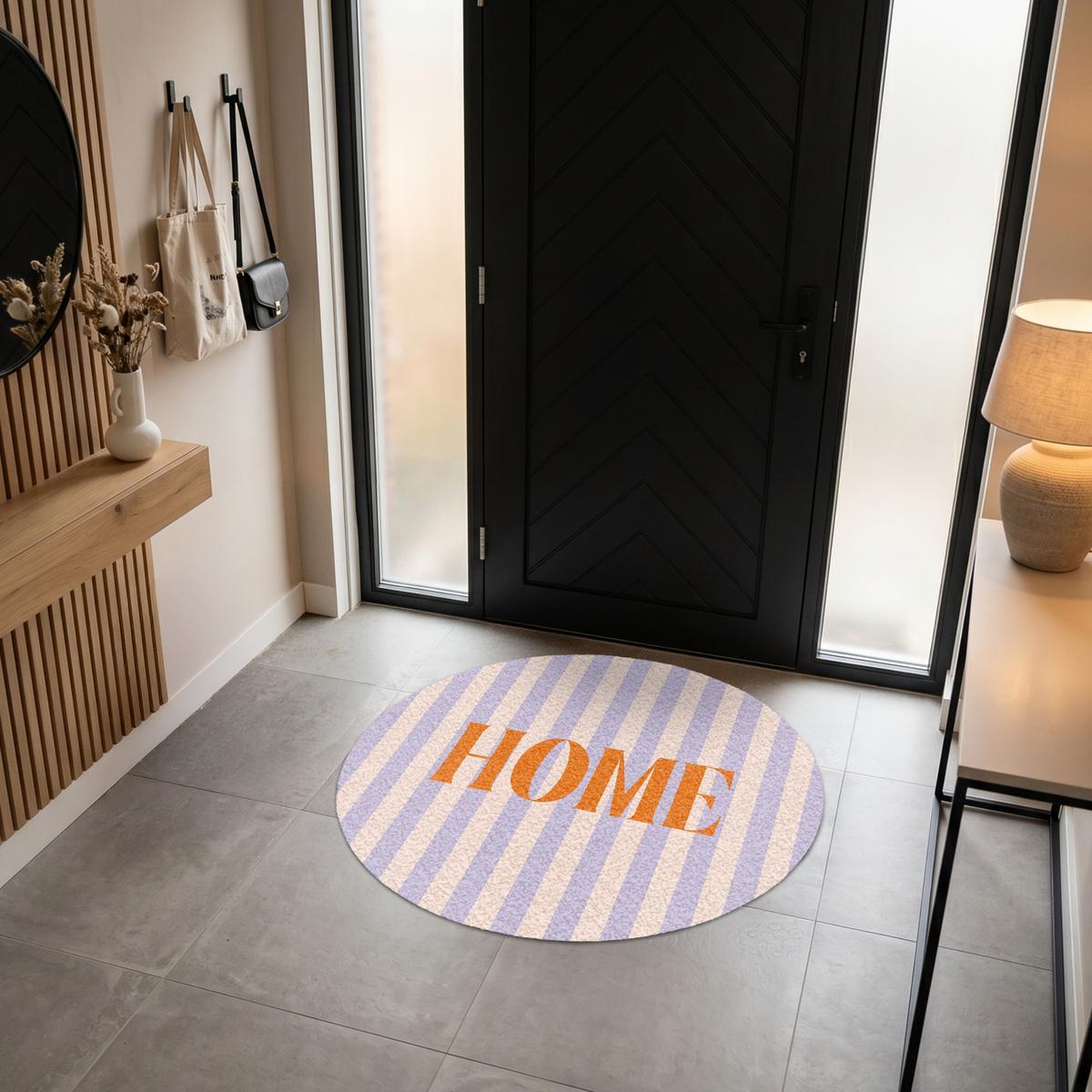 FUSSMATTE Lila – Orange – Streifen – Startseite 120x120 cm - Flieder, Kunststoff (120/0.4cm) - MuchoWow