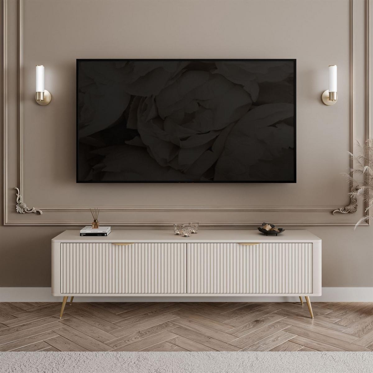 TV-UNIT SCARLETT 2D 163 CM BEIGE + GOLD - Beige/Goldfarben, Holzwerkstoff (163/51/38cm) - Lookway