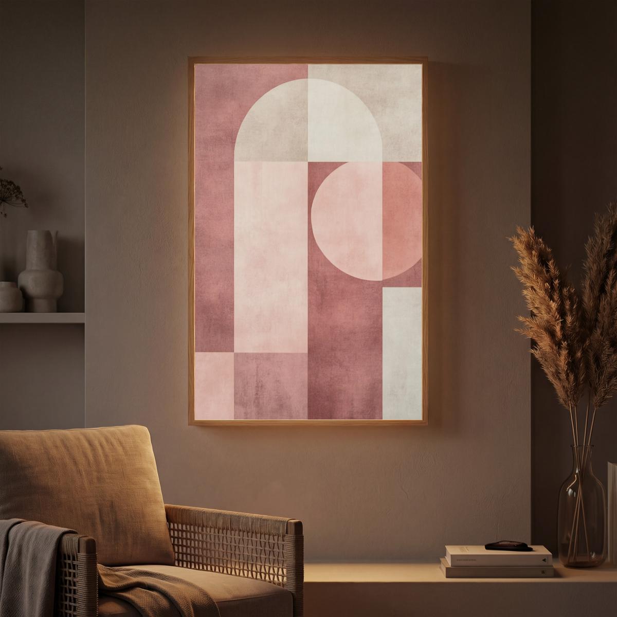 WANDLEUCHTE MIT AKKU Figuren - Abstrakt - Rosa 60x90 cm - Altrosa, Holzwerkstoff (60/90/8cm) - OnlyWow