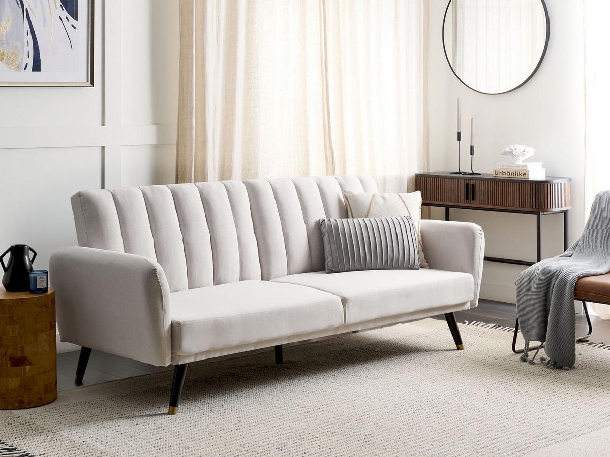 3-SITZER-SCHLAFSOFA Samtstoff beige Vimmerby - Beige, Textil (212/90/80cm) - Beliani