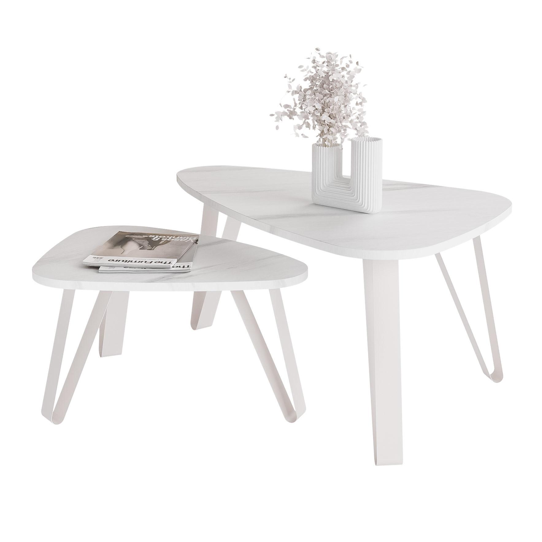SATZTISCH NOA Stahlgestell, Freiform, Kaschmir / Bianco Marmor - Kaschmir/Perlmutt, Holzwerkstoff/Metall (94/60/42cm) - Idohome