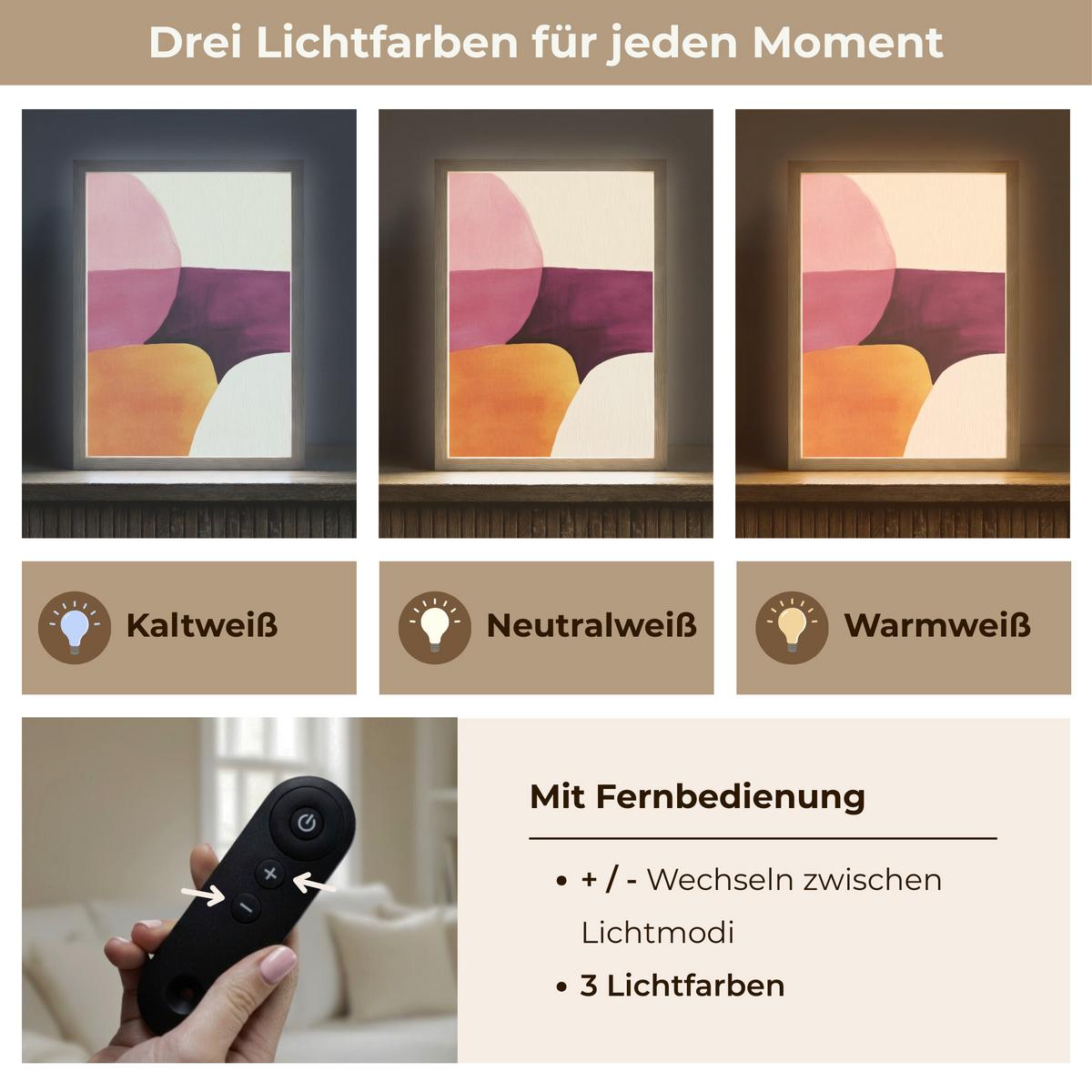 WANDLEUCHTE MIT AKKU Formen - Abstrakt - Farbenfroh 30x40 cm - Rosa, Holzwerkstoff (30/40/8cm) - OnlyWow