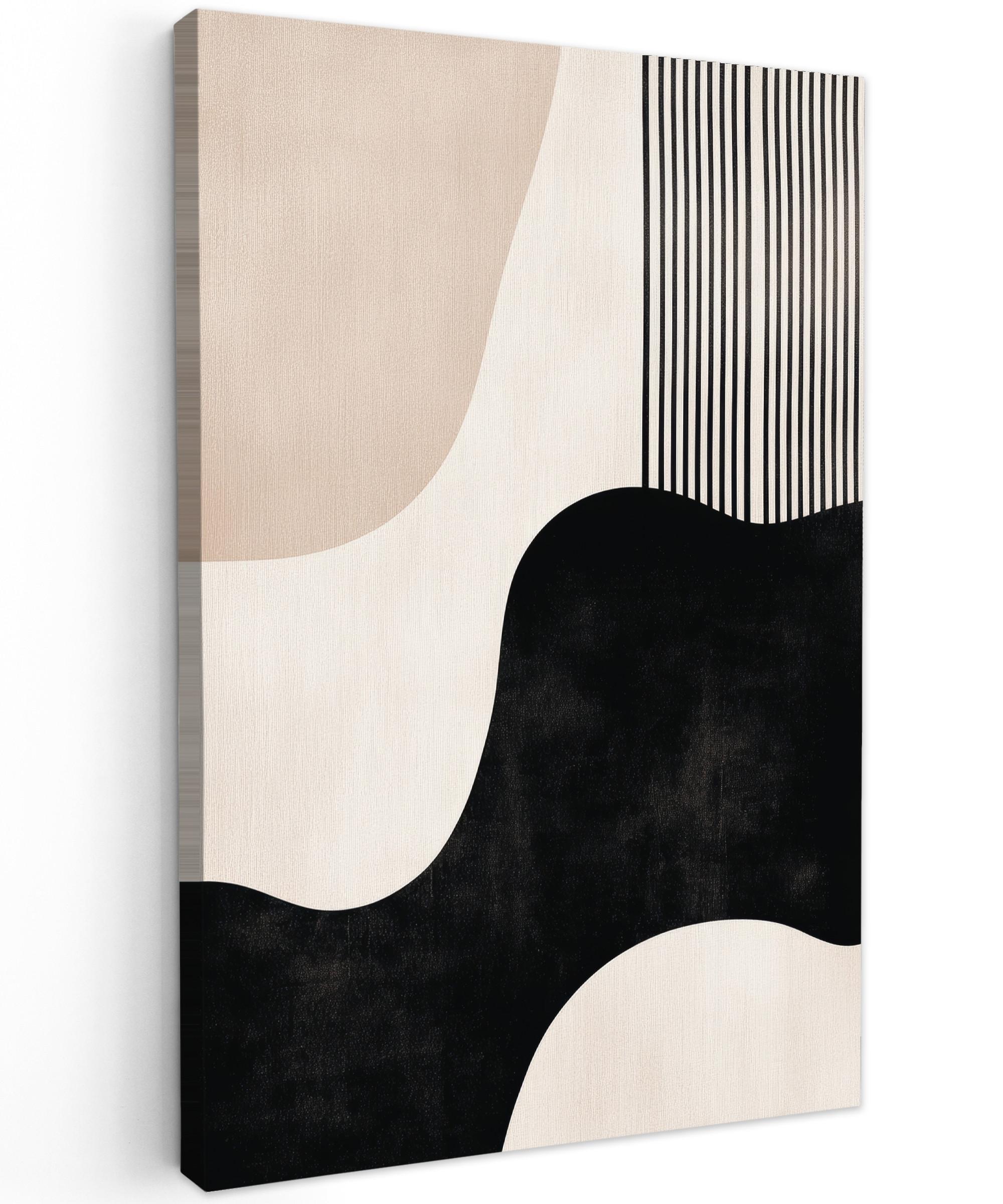LEINWANDBILD Abstrakt - Japandi - Beige - Modern Wanddeko 40x60 cm - Schwarz, Textil (40/60cm) - MuchoWow