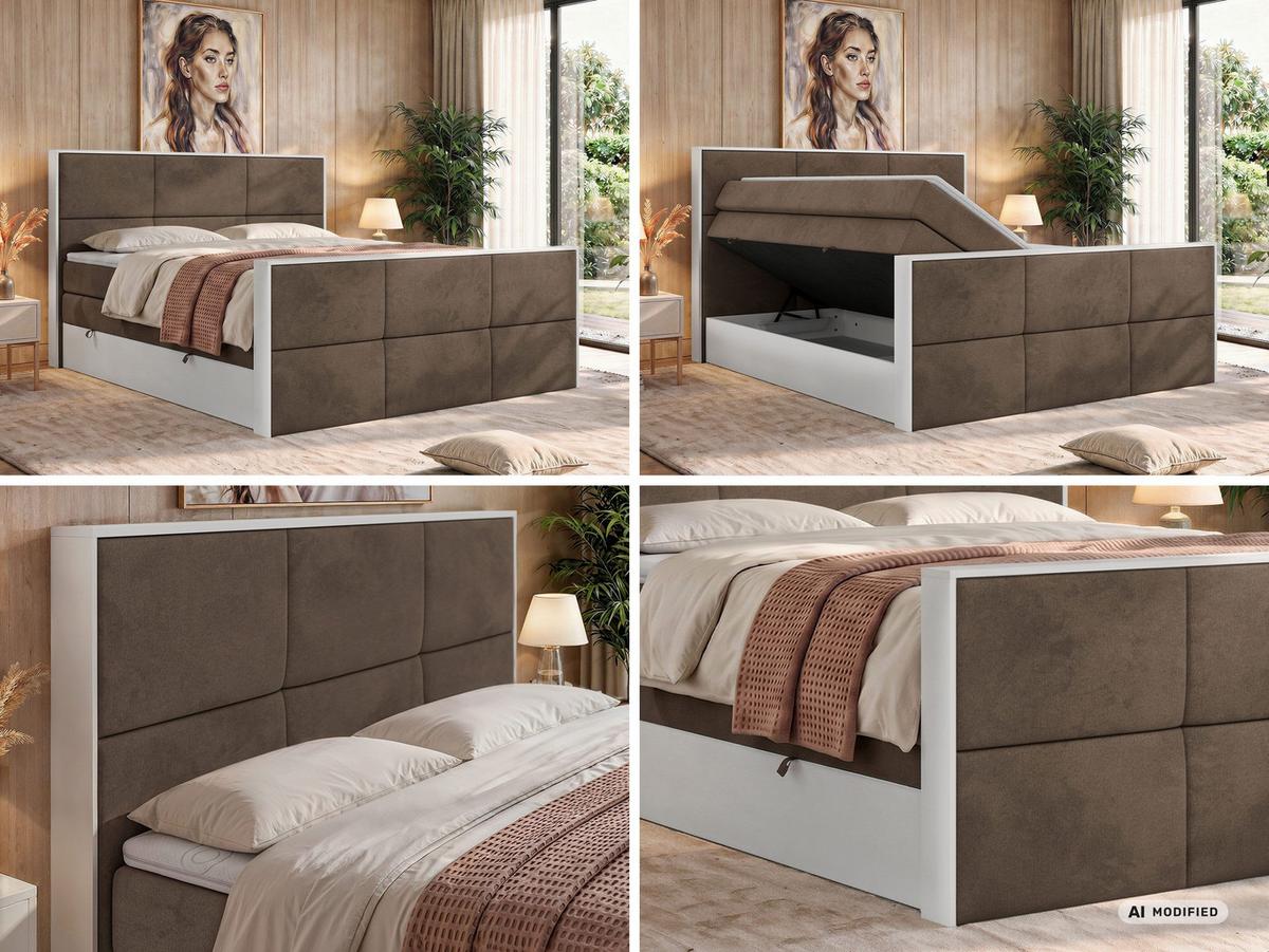 BOXSPRINGBETT DELVIT KING DUO 140/200 - Braun Velvet - Topper Visco - H3 - Schwarz/Braun, Kunststoff/Textil (140/200cm) - MKS