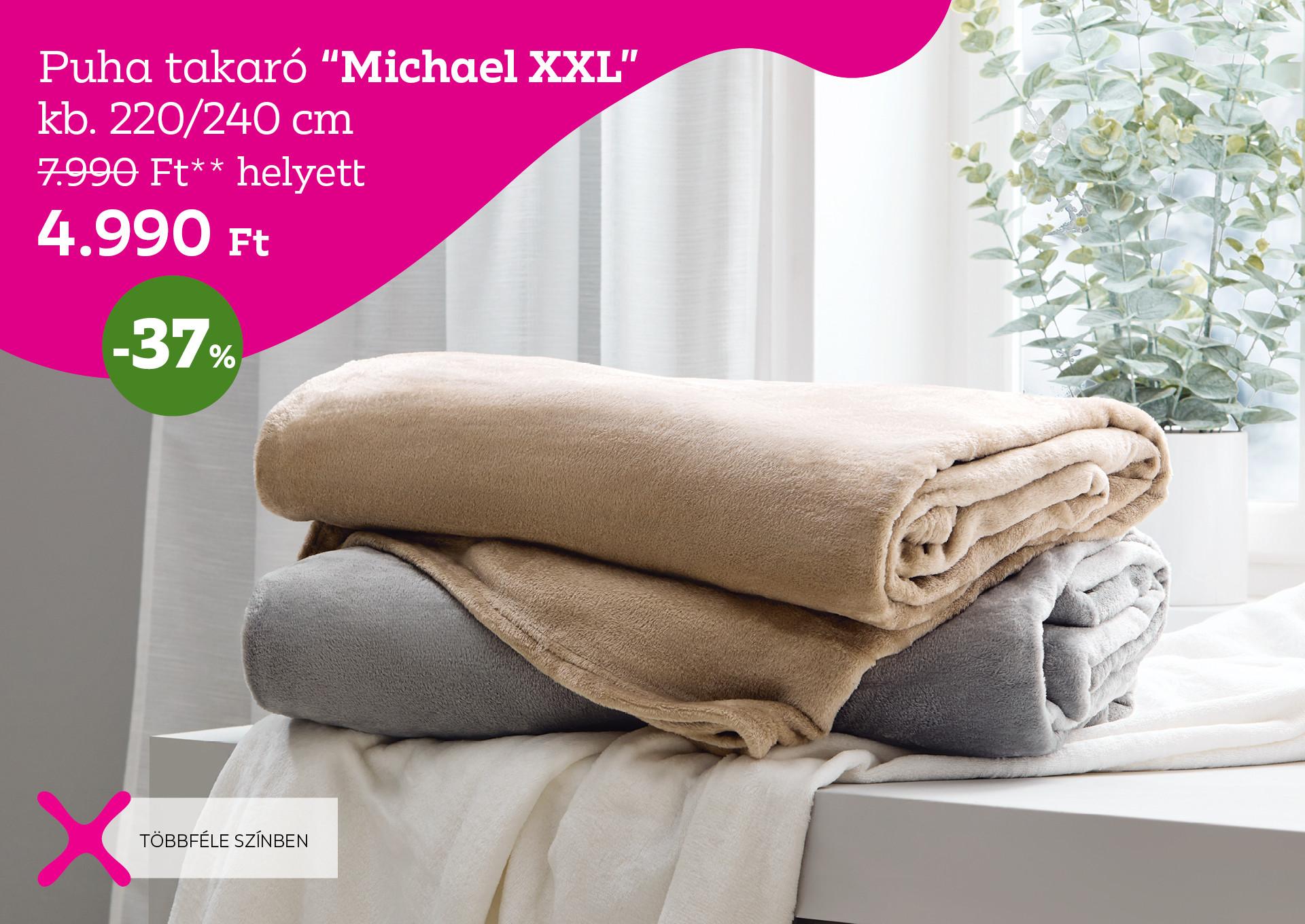 Puha takaró MICHAEL XXL 7990 Forint helyett 4990 Forint, kedvezmény mértéke 37%