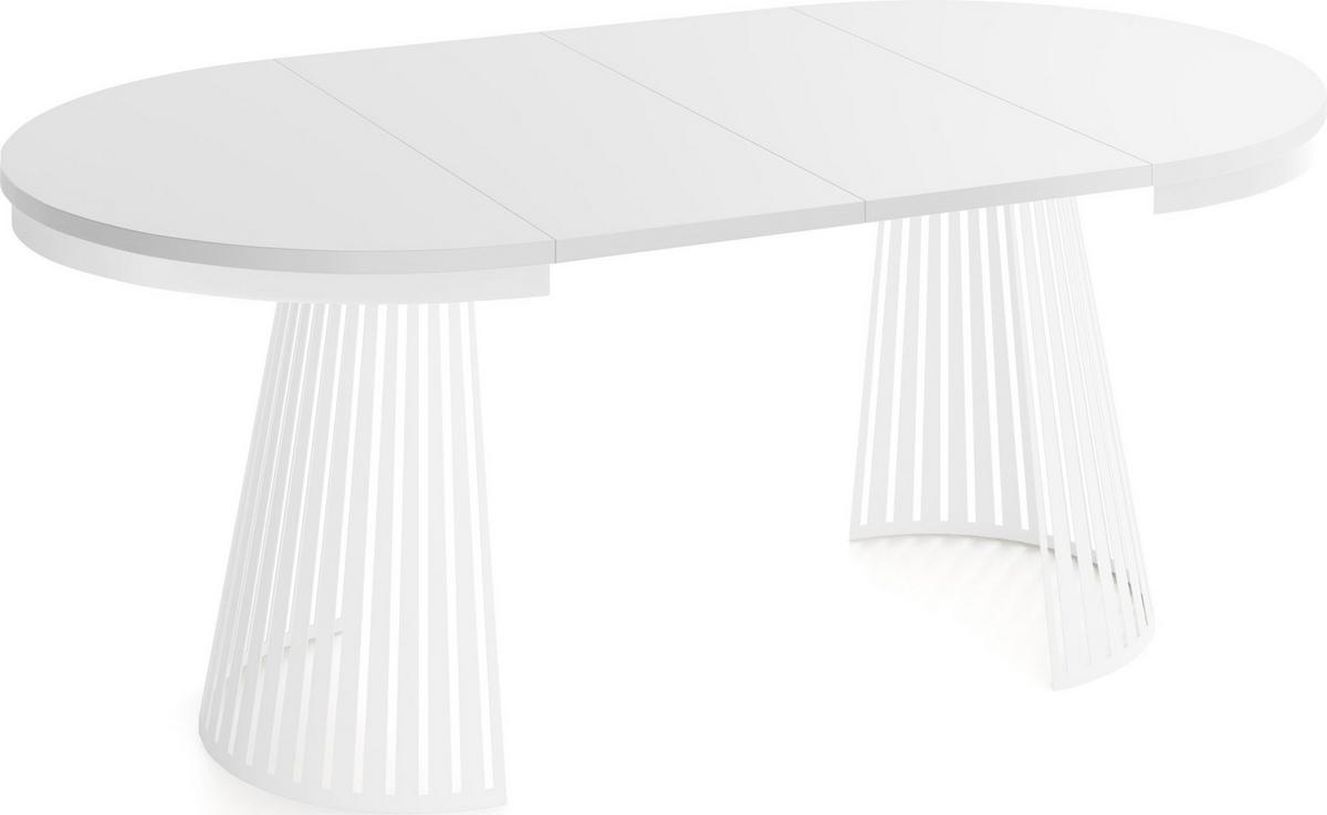 ESSTISCH Naro rund ausziehbar mit Weißem Lamellen-Metallgestell, Weiß 120-200/120/76 cm - Weiß, Holzwerkstoff/Metall (120/196/76cm) - WFL GROUP