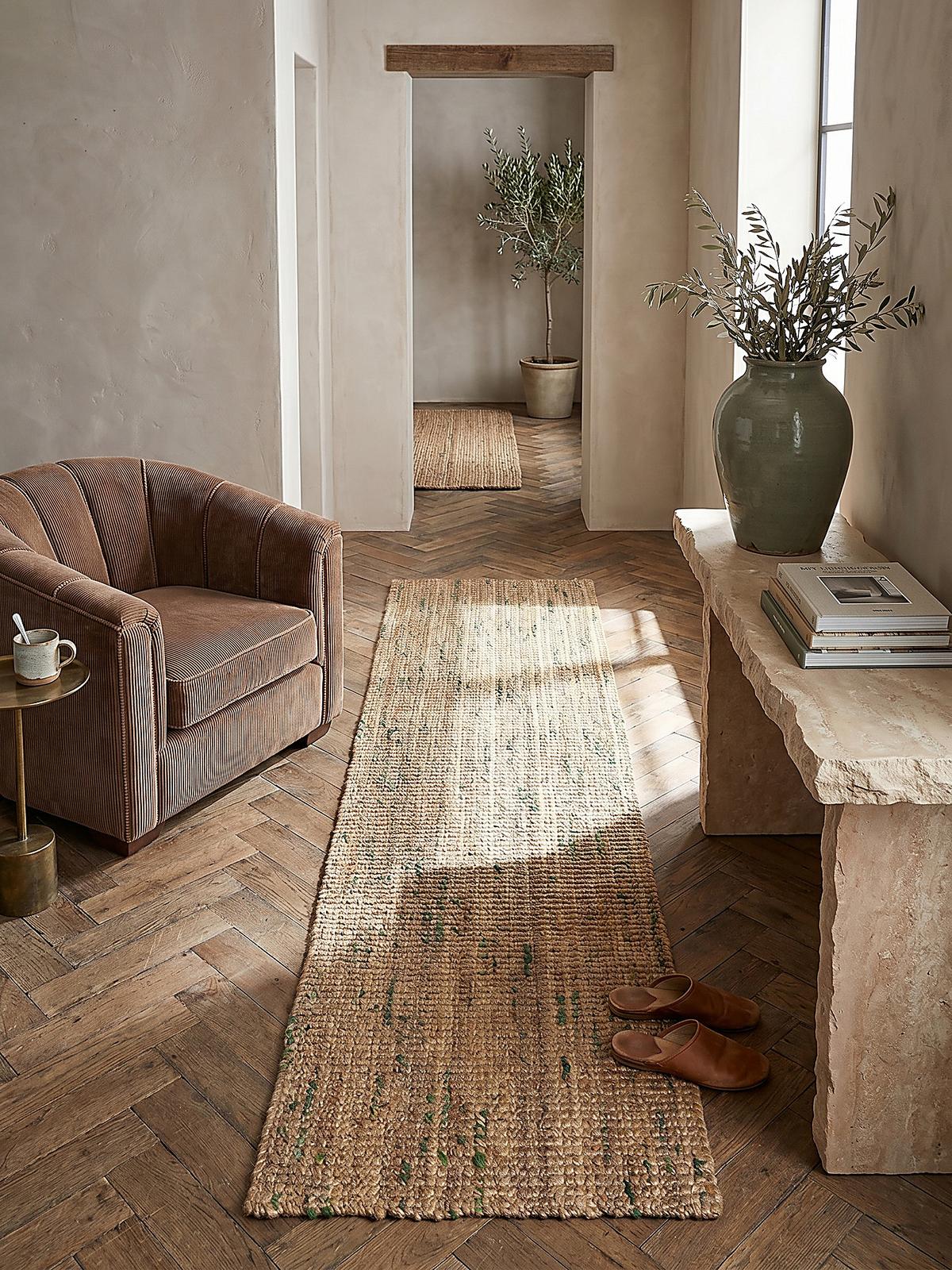 JUTETEPPICH handgewebt ERME, in Naturjute, Natur-Grün, 60 x 230 cm - Beige, Textil (230/60cm) - KADIMA DESIGN