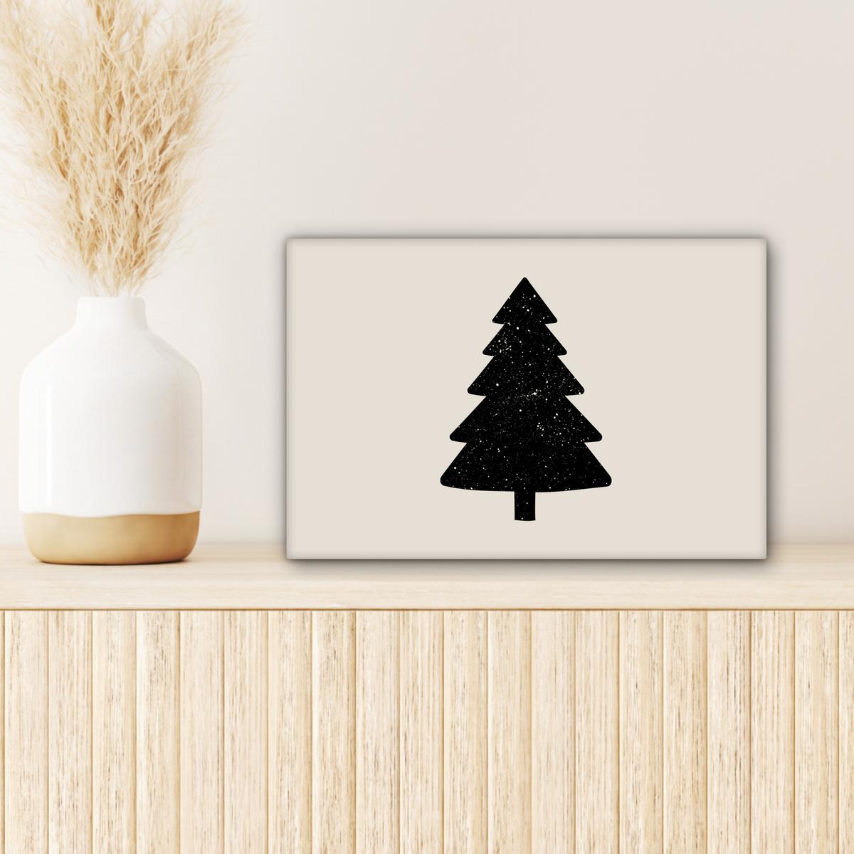 LEINWANDBILD Weihnachtsbaum - Schwarz - Urlaub - Beige Deko Schlafzimmer 30x20 cm - Schwarz, Textil (30/20cm) - MuchoWow