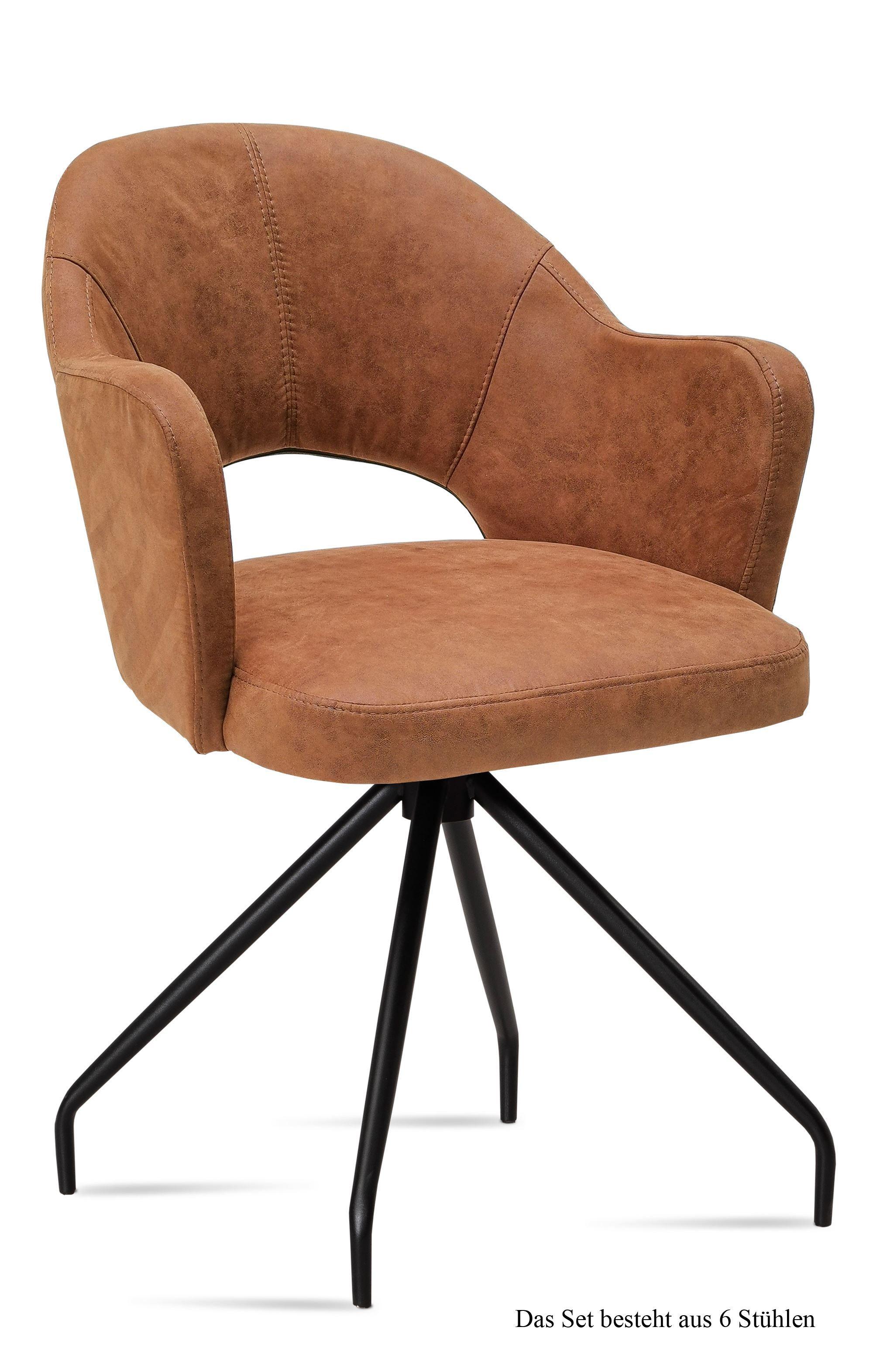 ARMLEHNSTUHL (6er-Set) Dikana 59x87x61 Schwarz/Cognac - Cognac/Schwarz, Kunststoff (61/87/59cm) - 58aufmkessel